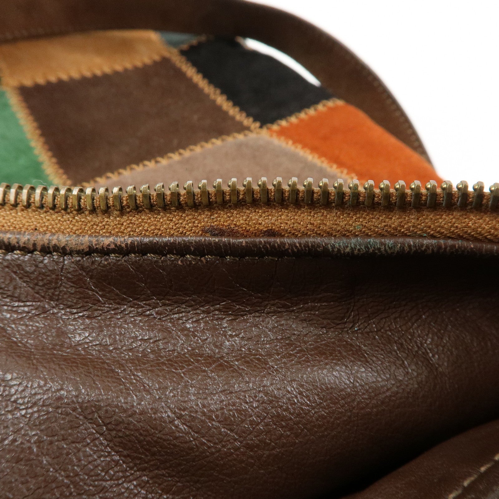 CELINE Patchwork Suede Shoulder Bag Crossbody Bag Brown Multicolor