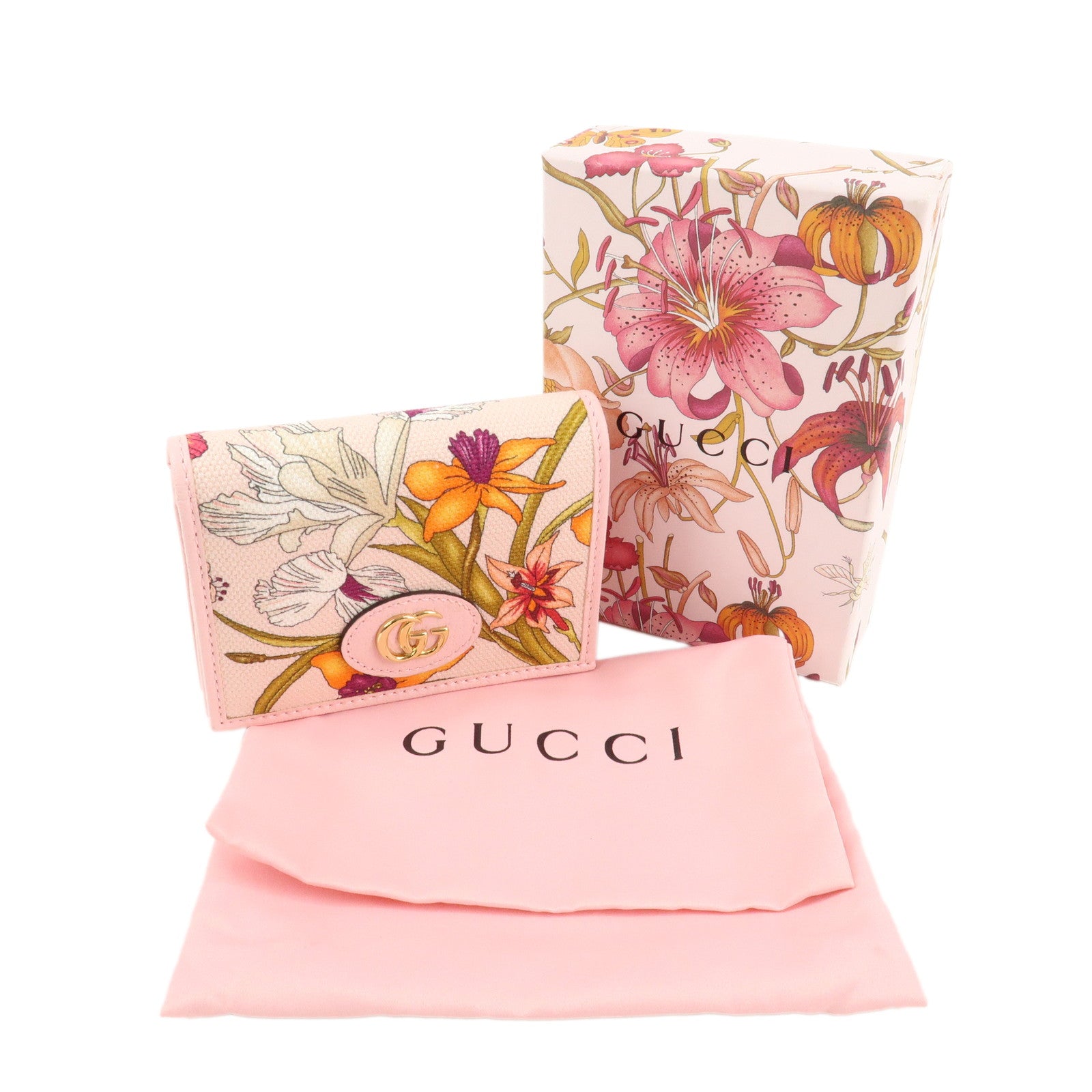 GUCCI GG Marmont Canvas Leather Japan Limited Flora Compact Wallet 577347 Used