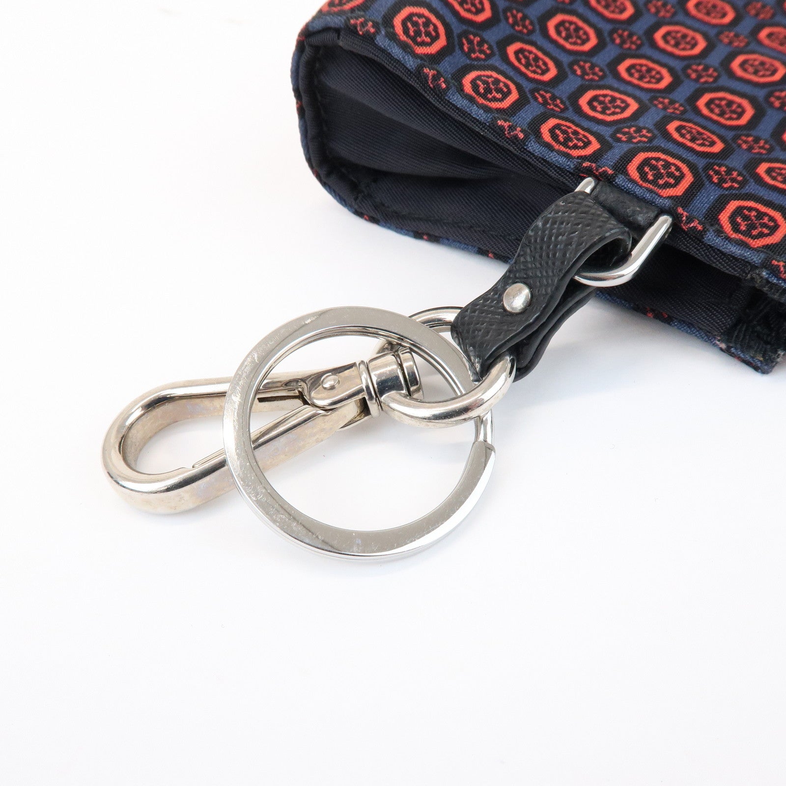 PRADA Triangle Logo Mini Pouch Key Ring Coin Case Navy Red 2TT072