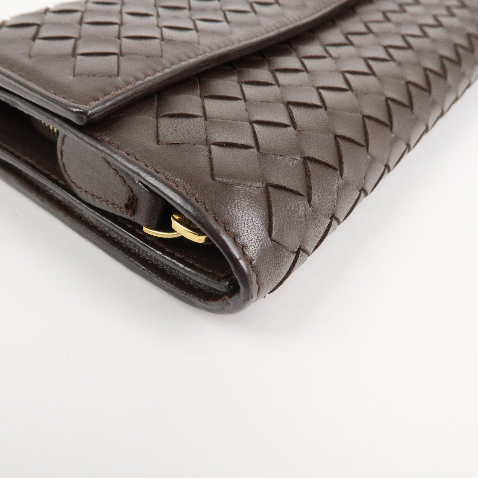 BOTTEGA VENETA Intrecciato Leather Long Wallet Brown Used