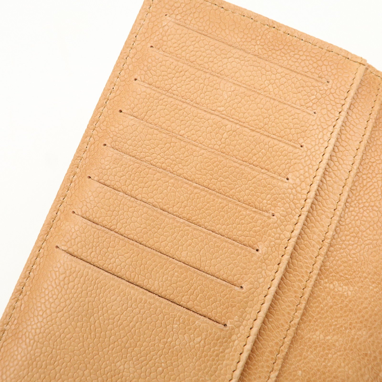 CHANEL Logo Caviarskin Flap Long Wallet Light Brown