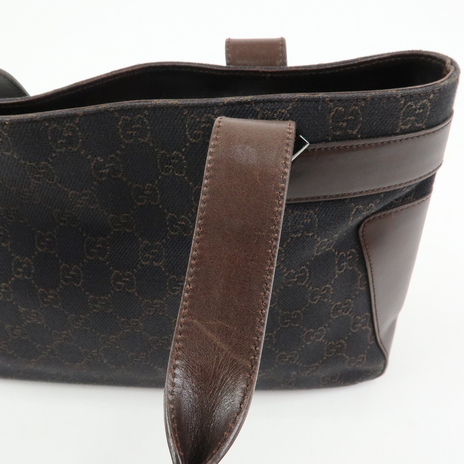 GUCCI GG Canvas Leather Hand Bag Tote Bag Dark Brown 73983
