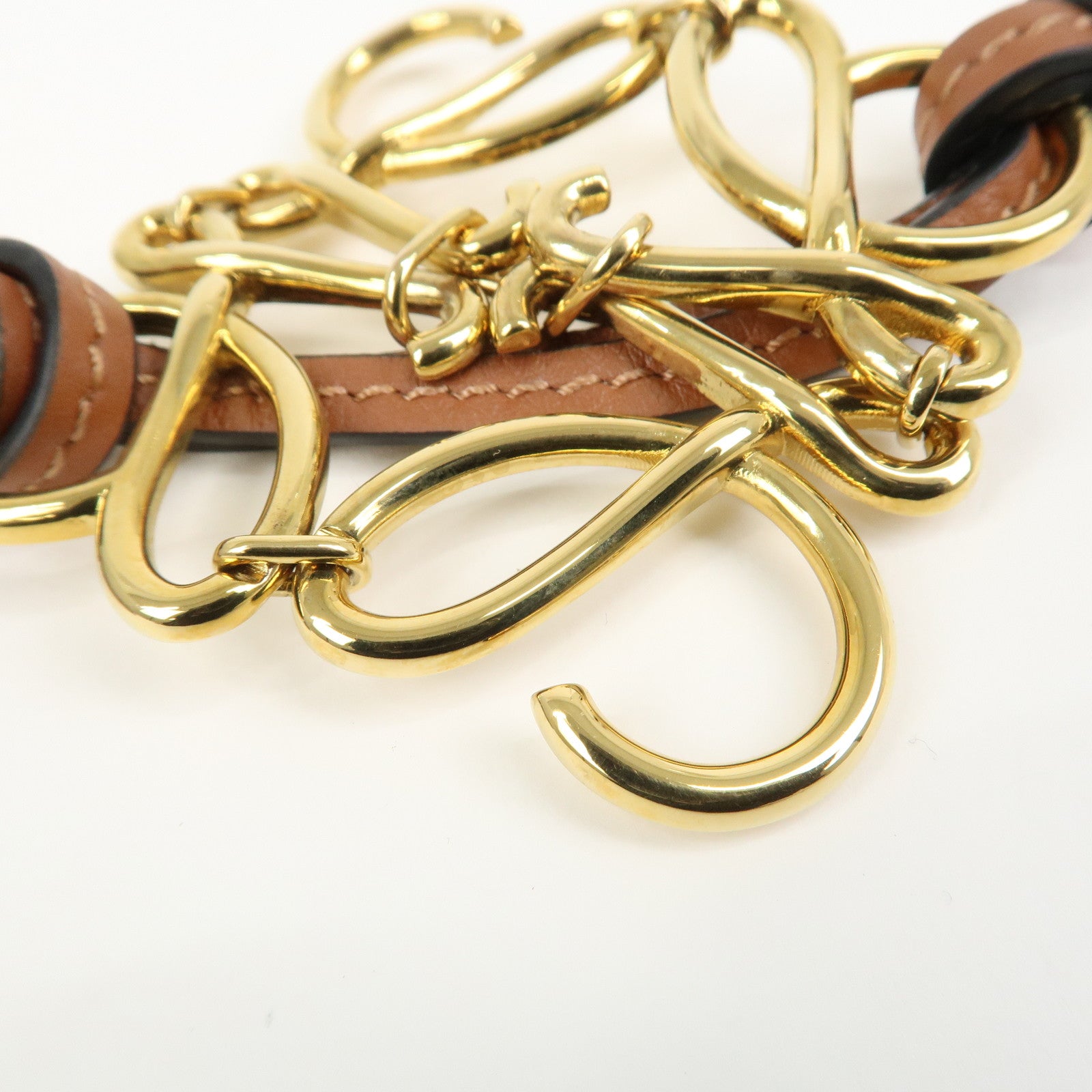 LOEWE Anagram Metal Leather Bag Charm Key Holder Camel