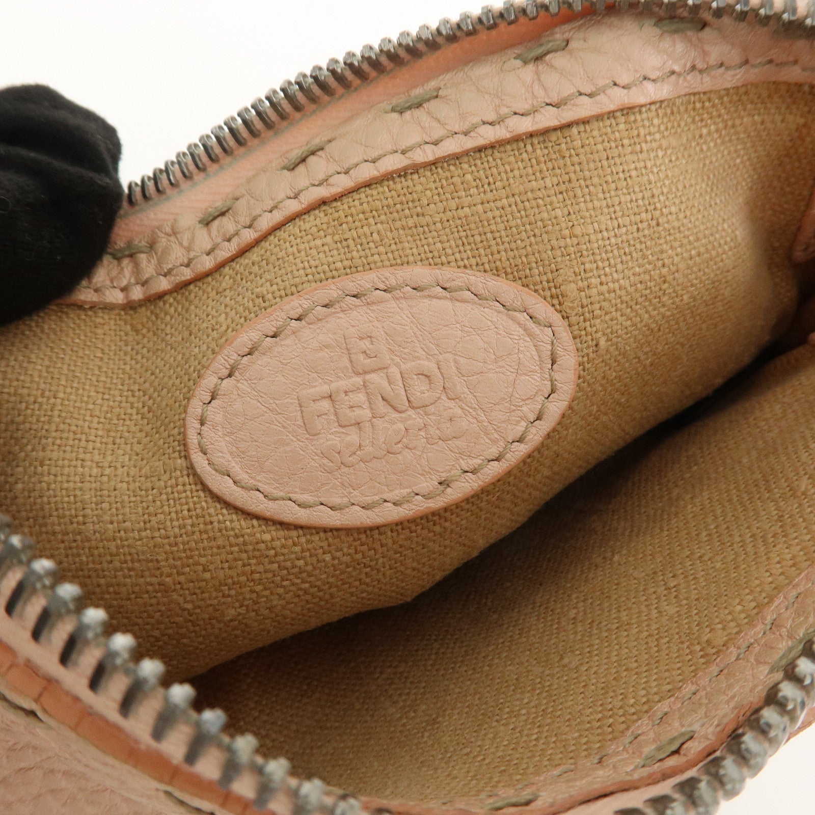 FENDI Set Of 2 Leather Zucchino Canvas Pouch Pink 8N0036 7N0038