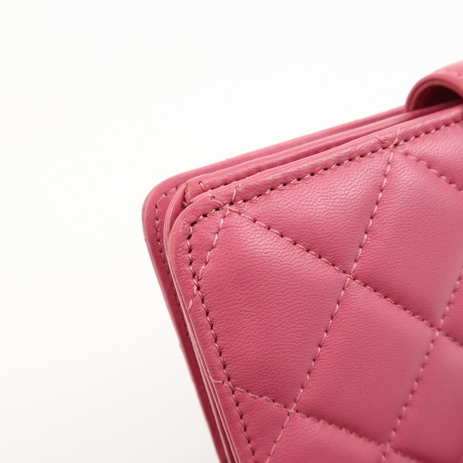 CHANEL Matelasse Lamb Skin Bi-fold Wallet Purse Pink