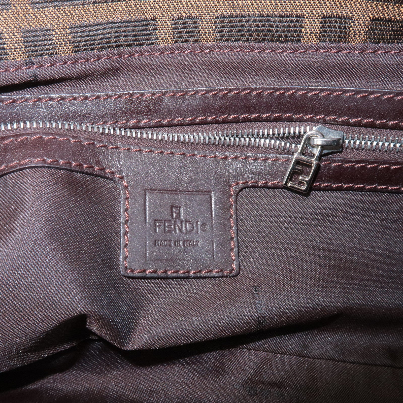 FENDI Zucca Mamma Baguette Canvas Shoulder Bag 26424 Brown Black Used