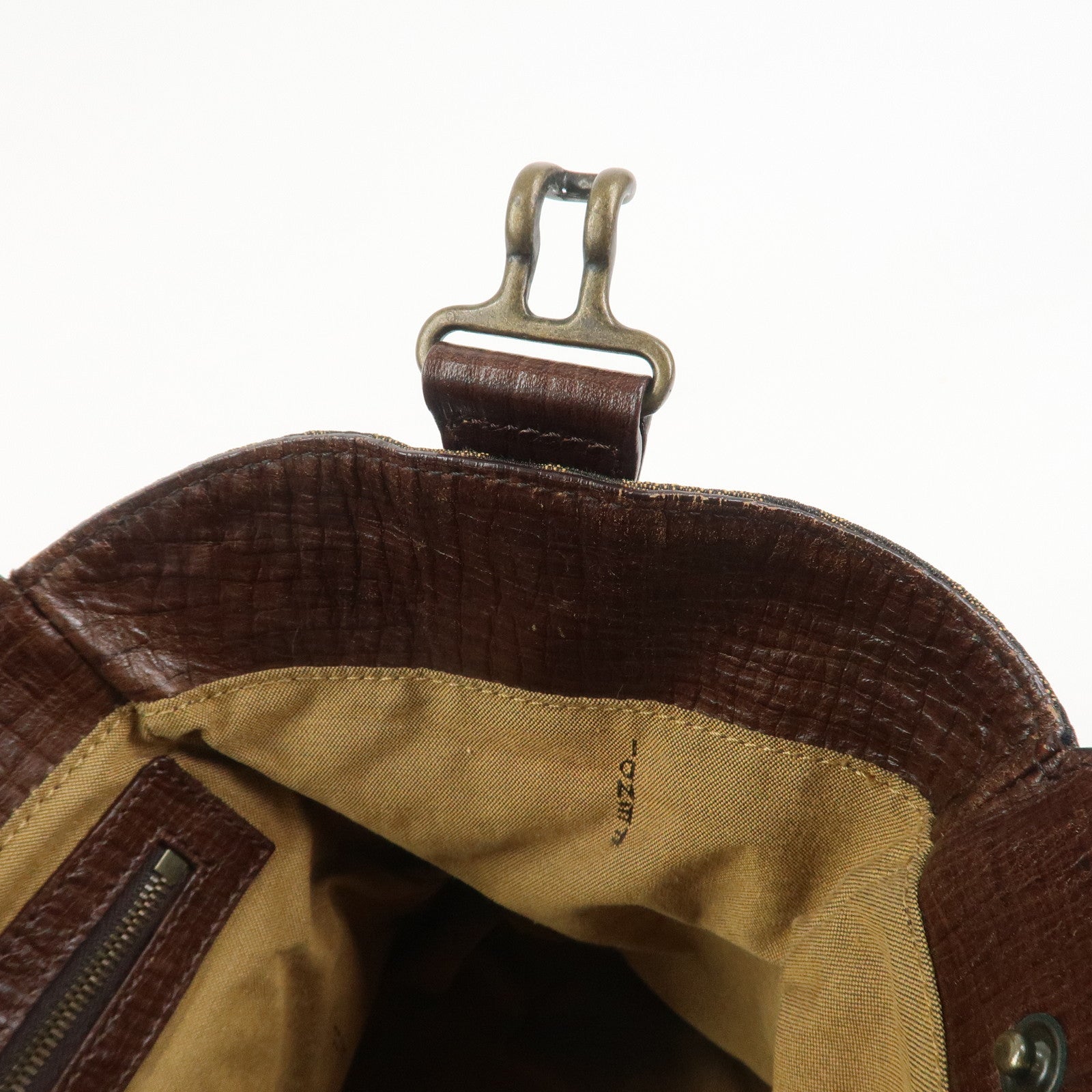 FENDI Etnico Canvas Leather Shoulder Bag Brown Black 8BN157