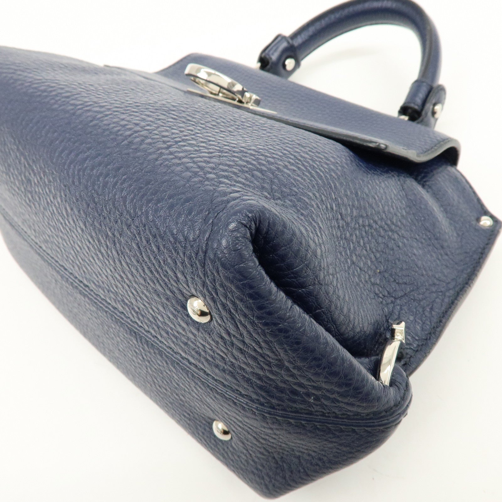 Ferragamo Gancini Leather Hand Bag Navy