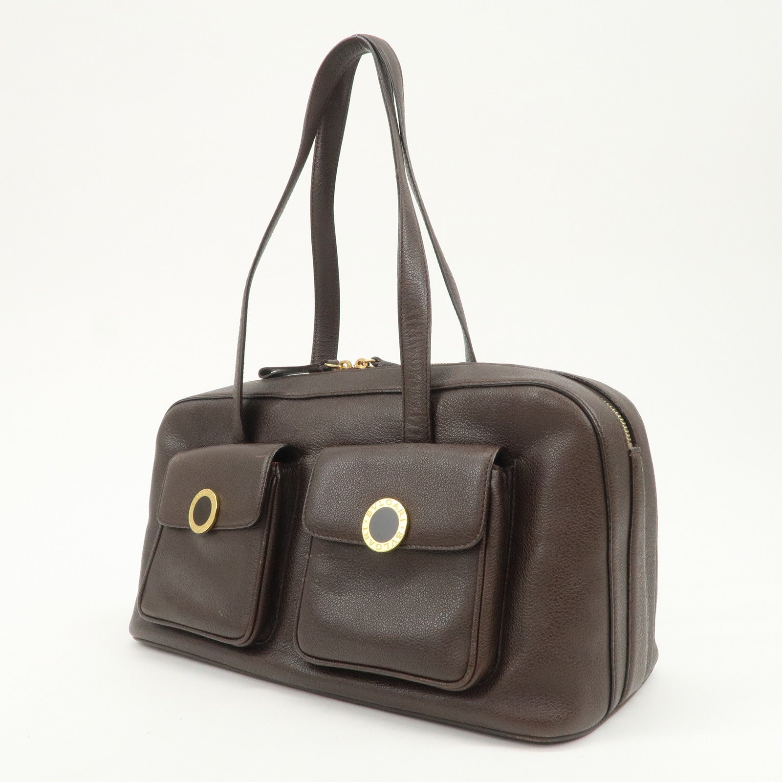 BVLGARI B-zero1 Leather Shoulder Bag Hand Bag Dark Brown