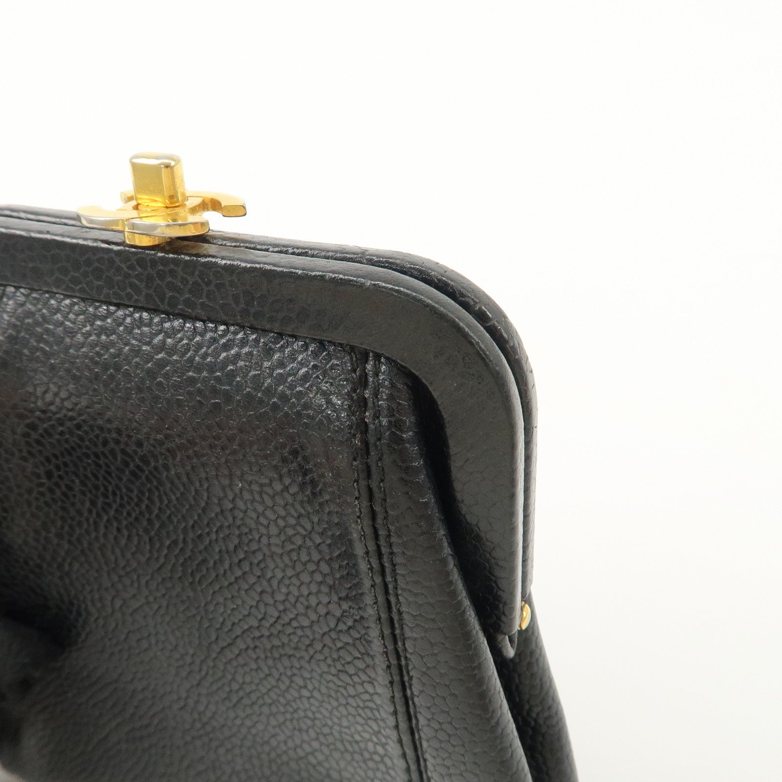 CHANEL COCO Mark Caviarskin Purse Wallet Pouch Black Used