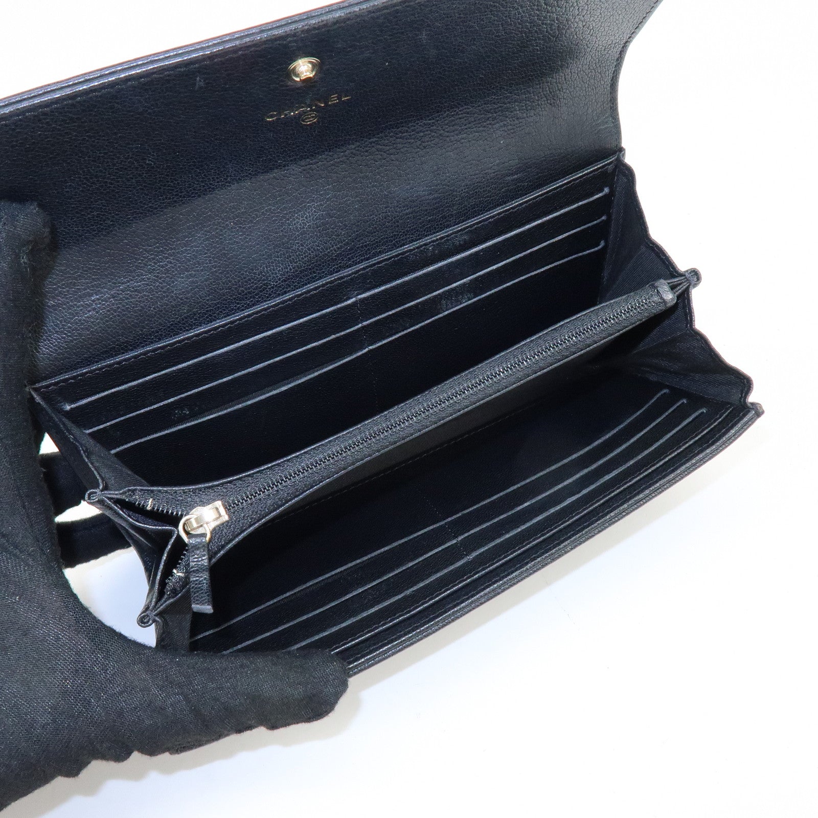 CHANEL COCO Mark Leather Flap Bi-Fold Long Wallet Black