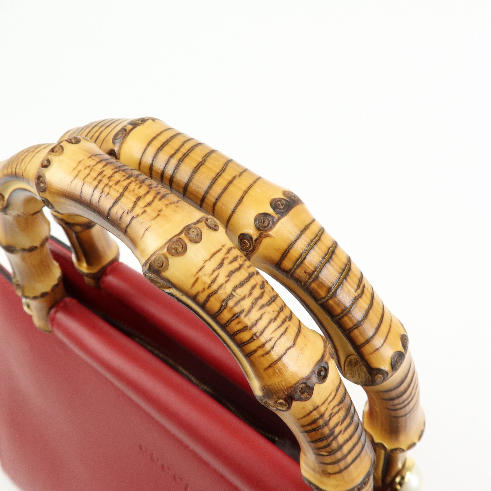GUCCI Bamboo Nymphaea Leather 2Way Bag Hand Bag Red 453767