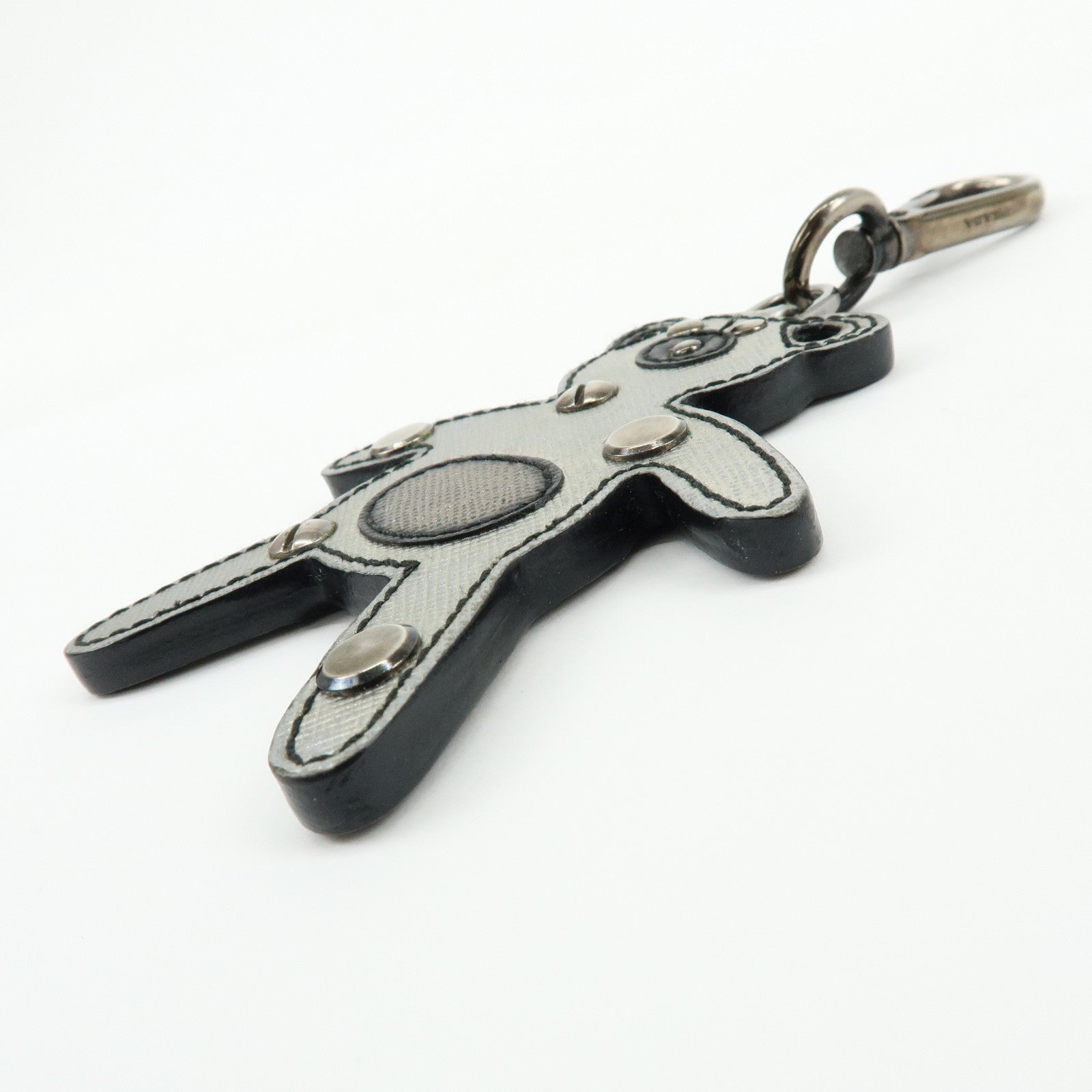 PRADA Saffiano Leather Bear Motif Bag Key Charm Silver