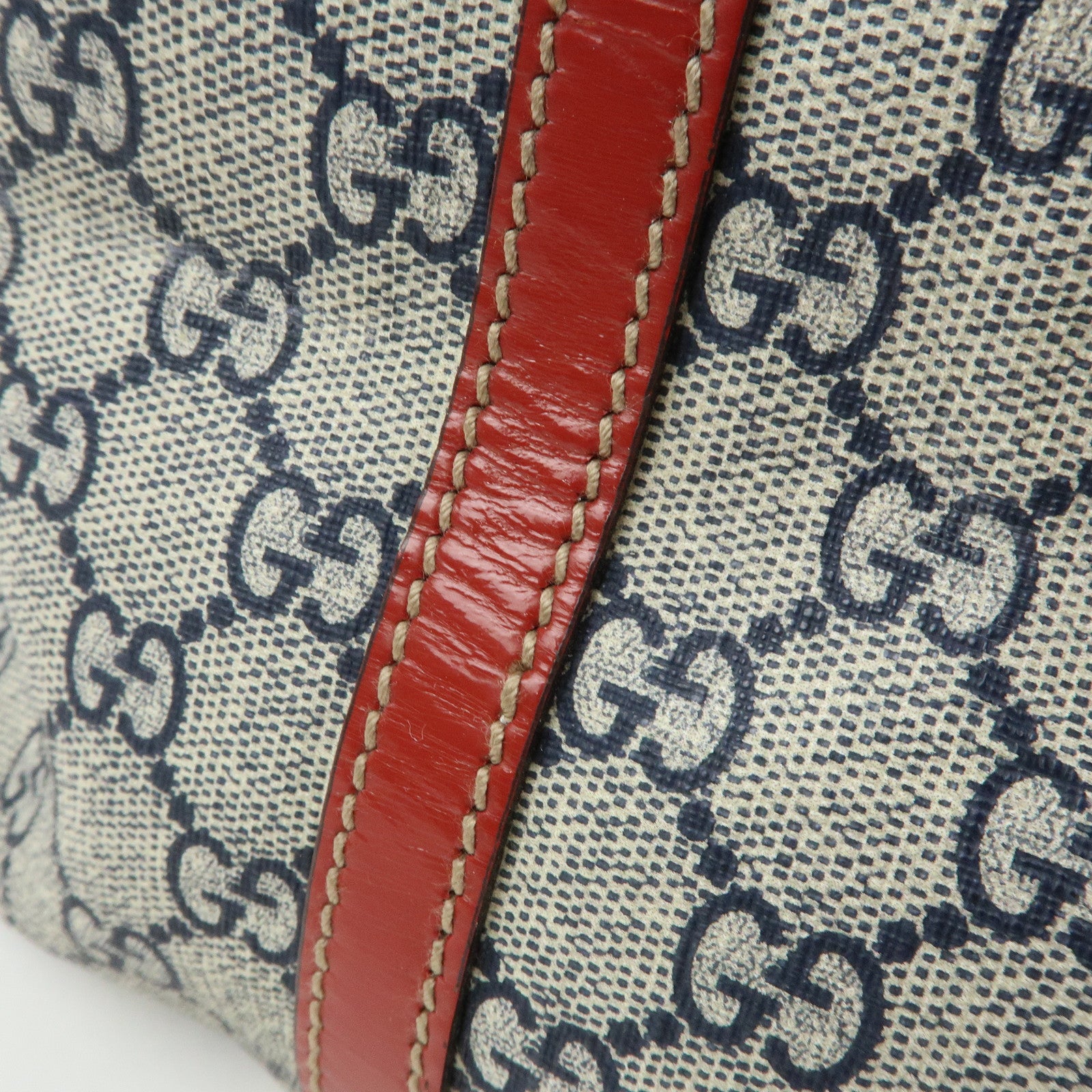 GUCCI JOY Collection GG Supreme Patent Leather Tote Bag Navy Red