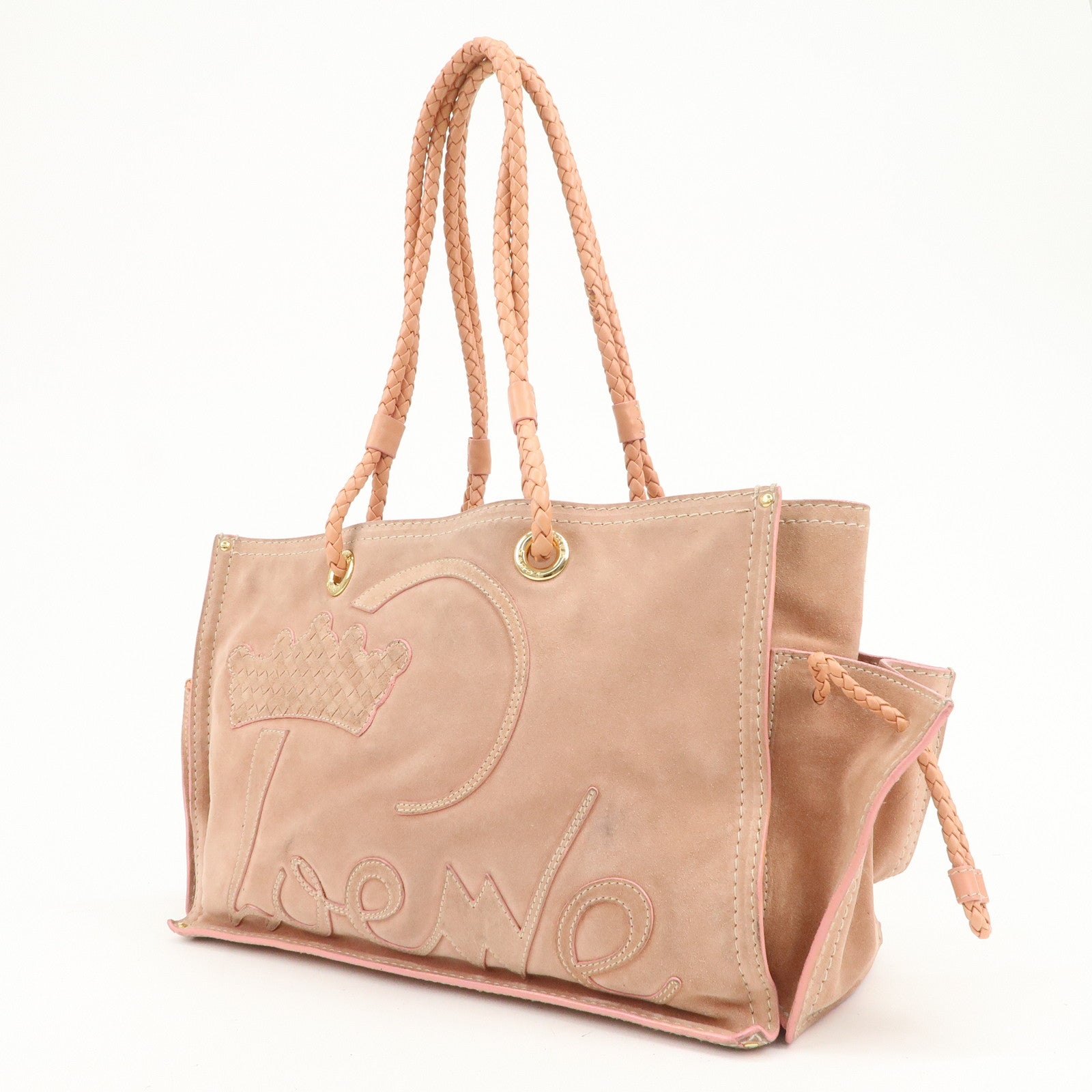LOEWE Logo Suede Leather Tote Bag Shoulder Bag Pink