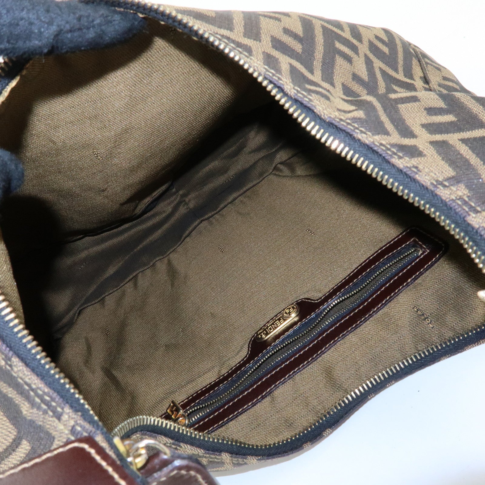 FENDI Zucca Canvas Leather Shoulder Bag Hand Bag Brown