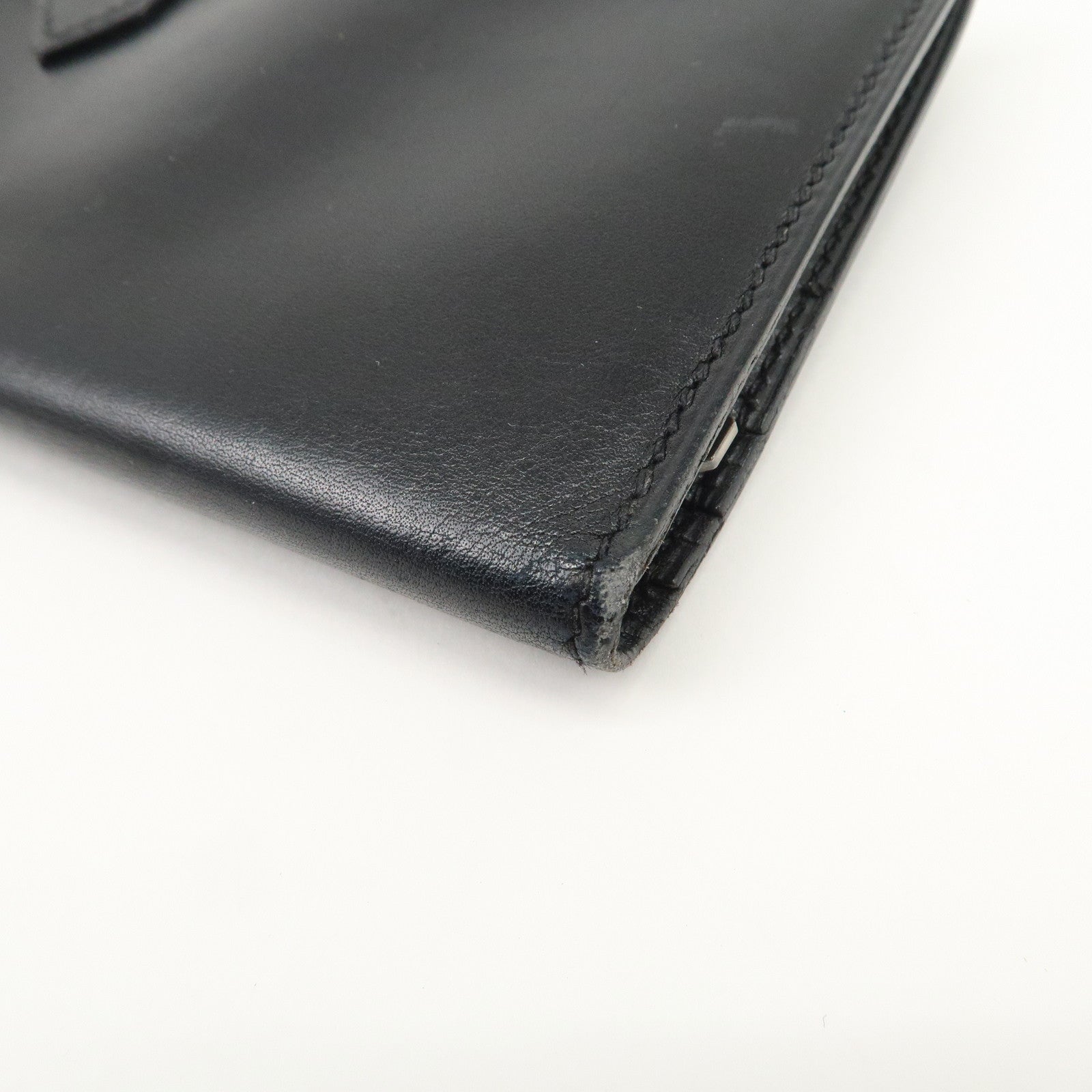 HERMES Box Calf Leather Beant Classic Long Wallet Black