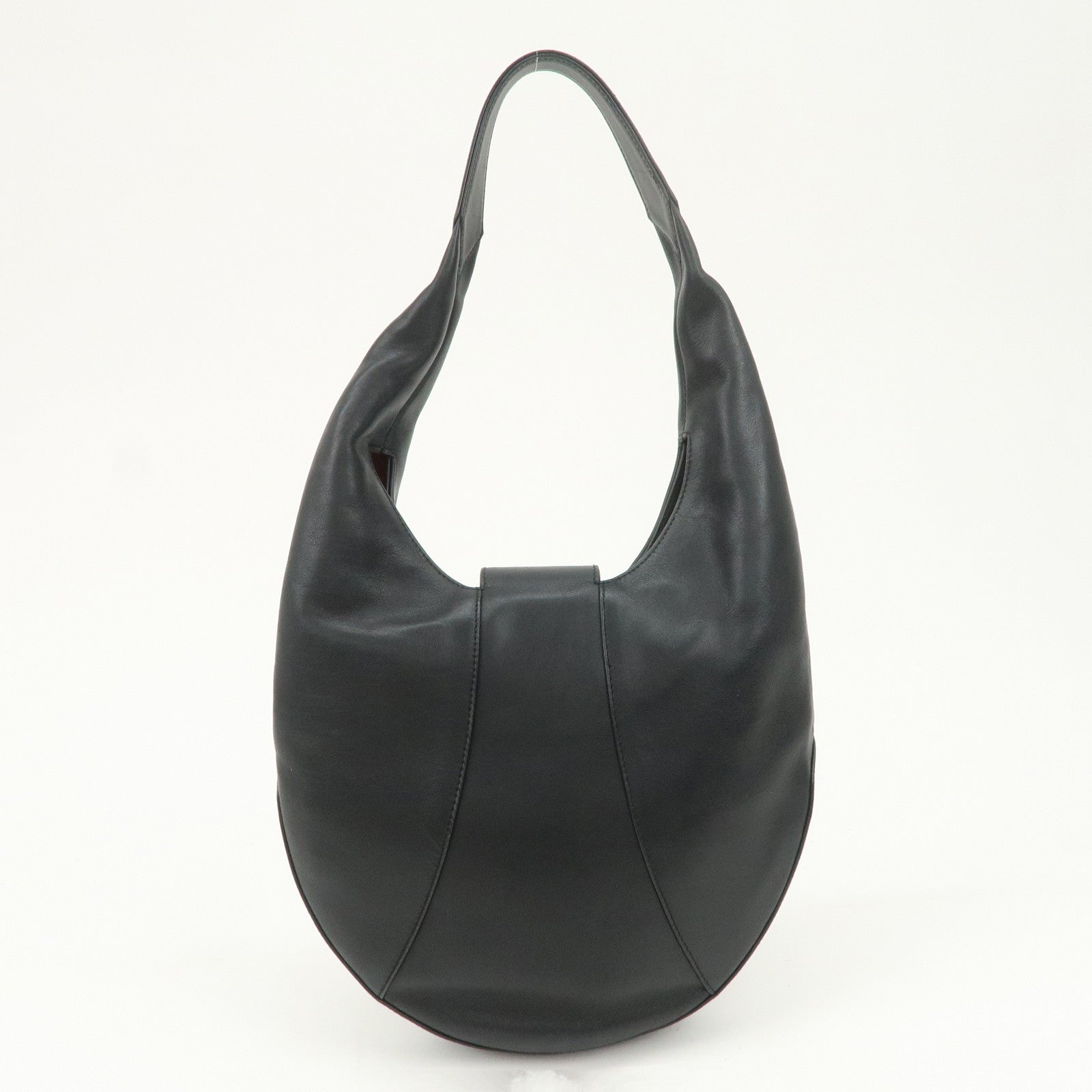 BVLGARI Leather Shoulder Bag Hand Bag Black Silver
