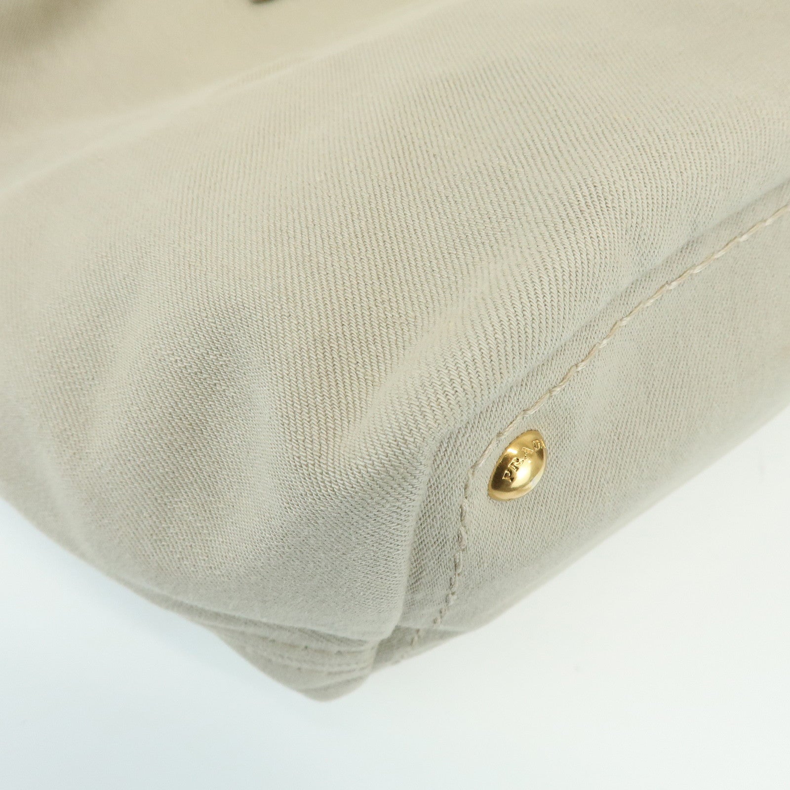 PRADA Triangle Logo Denim Tote Bag Shoulder Bag Light Beige BN2091