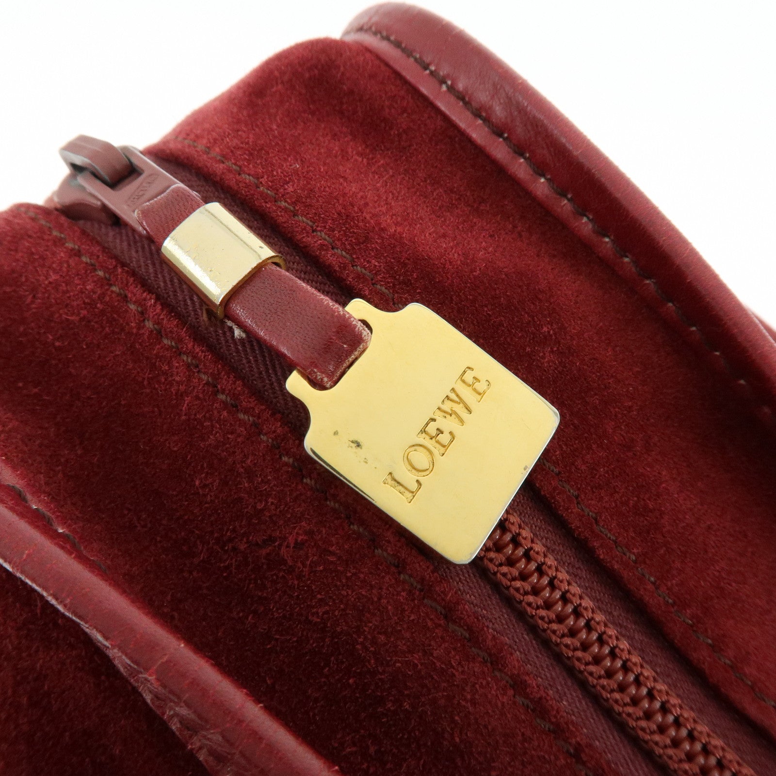 Loewe Anagram Amazona 40 Suede Leather Hand Bag Red Brown