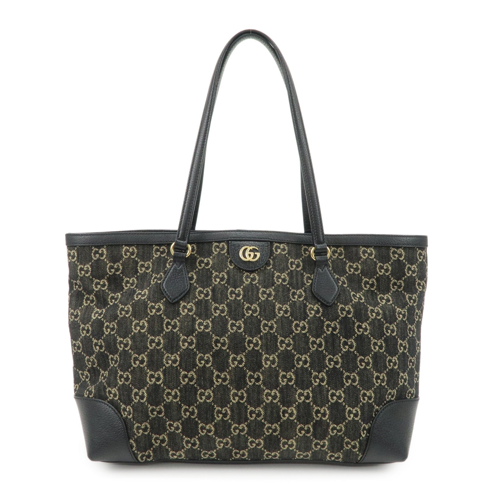 GUCCI GG Canvas Denim Medium Tote Bag Shoulder Bag Black 631685
