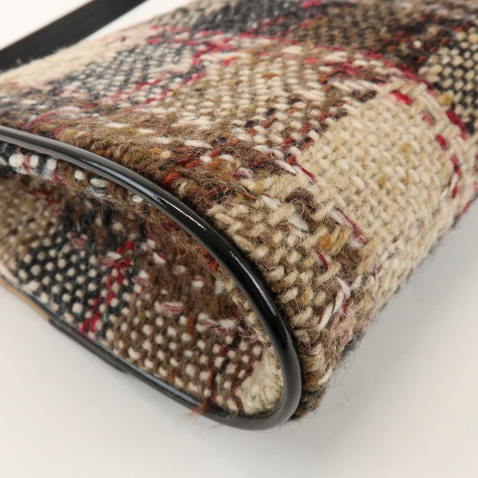 BURBERRY Tweed Patent Leather Suede Shoulder Bag Plaid Beige Black