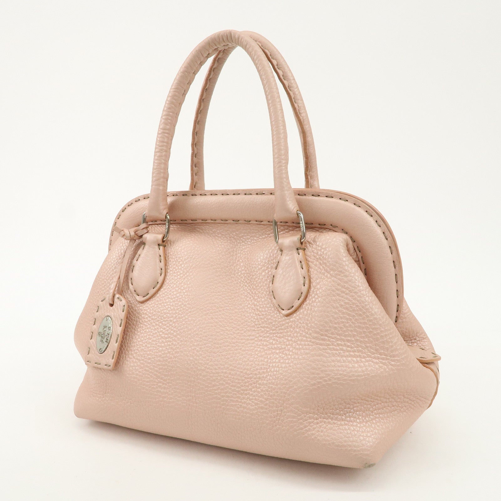 FENDI Selleria Leather Boston Bag Hand Bag Pink 8BN127 Used