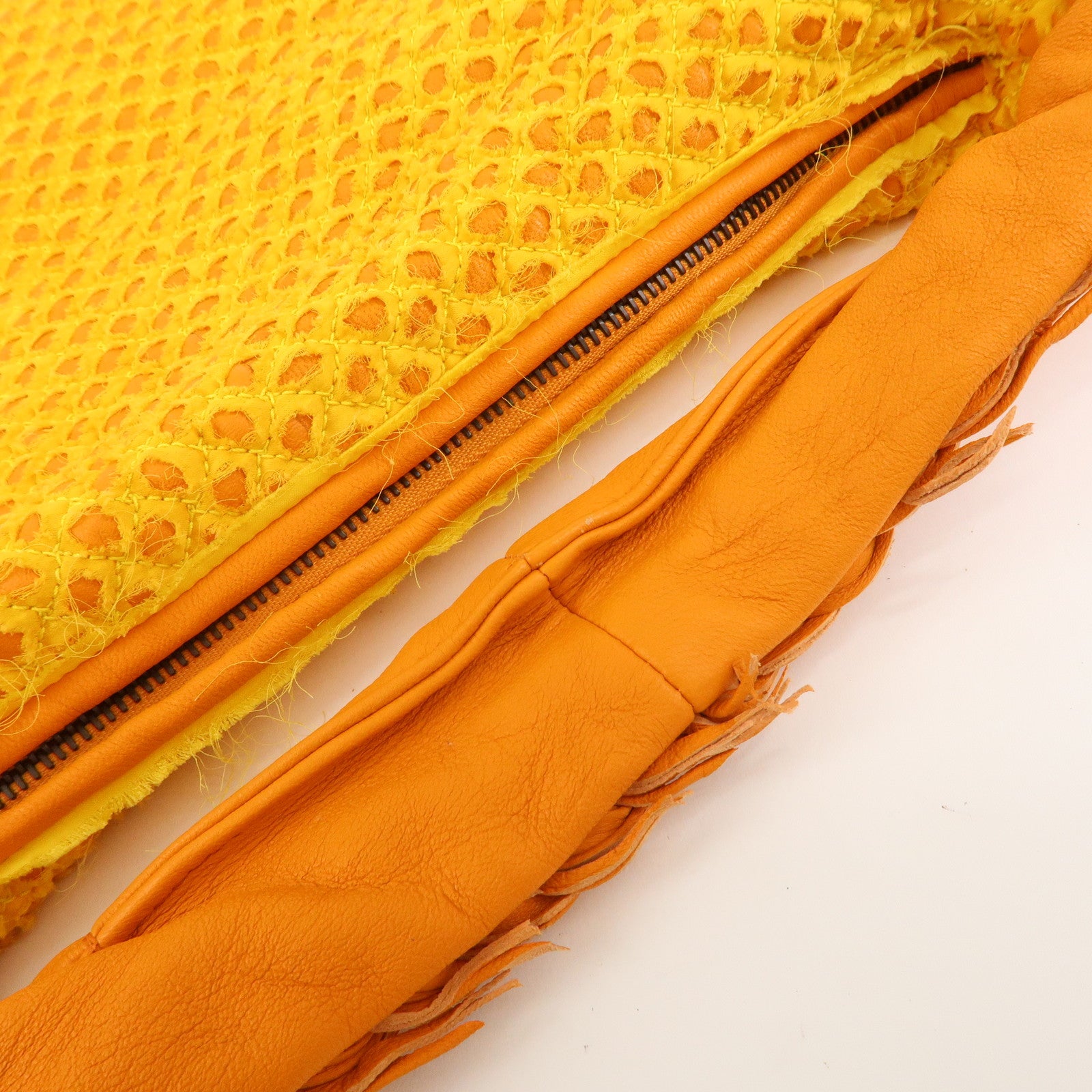 BOTTEGA VENETA Hobo Leather Cotton Shoulder Bag Orange Yellow