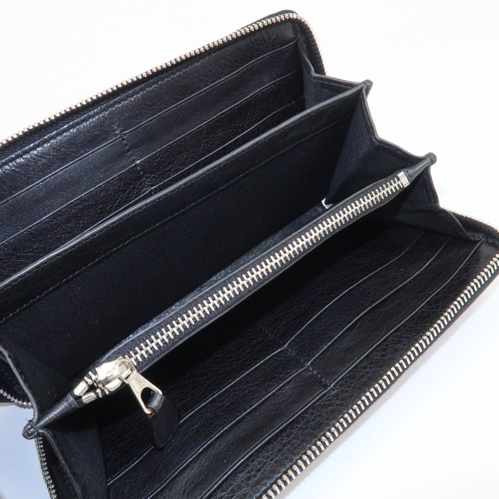 BALENCIAGA Giant Continental Leather Round Zippy Long Wallet Black