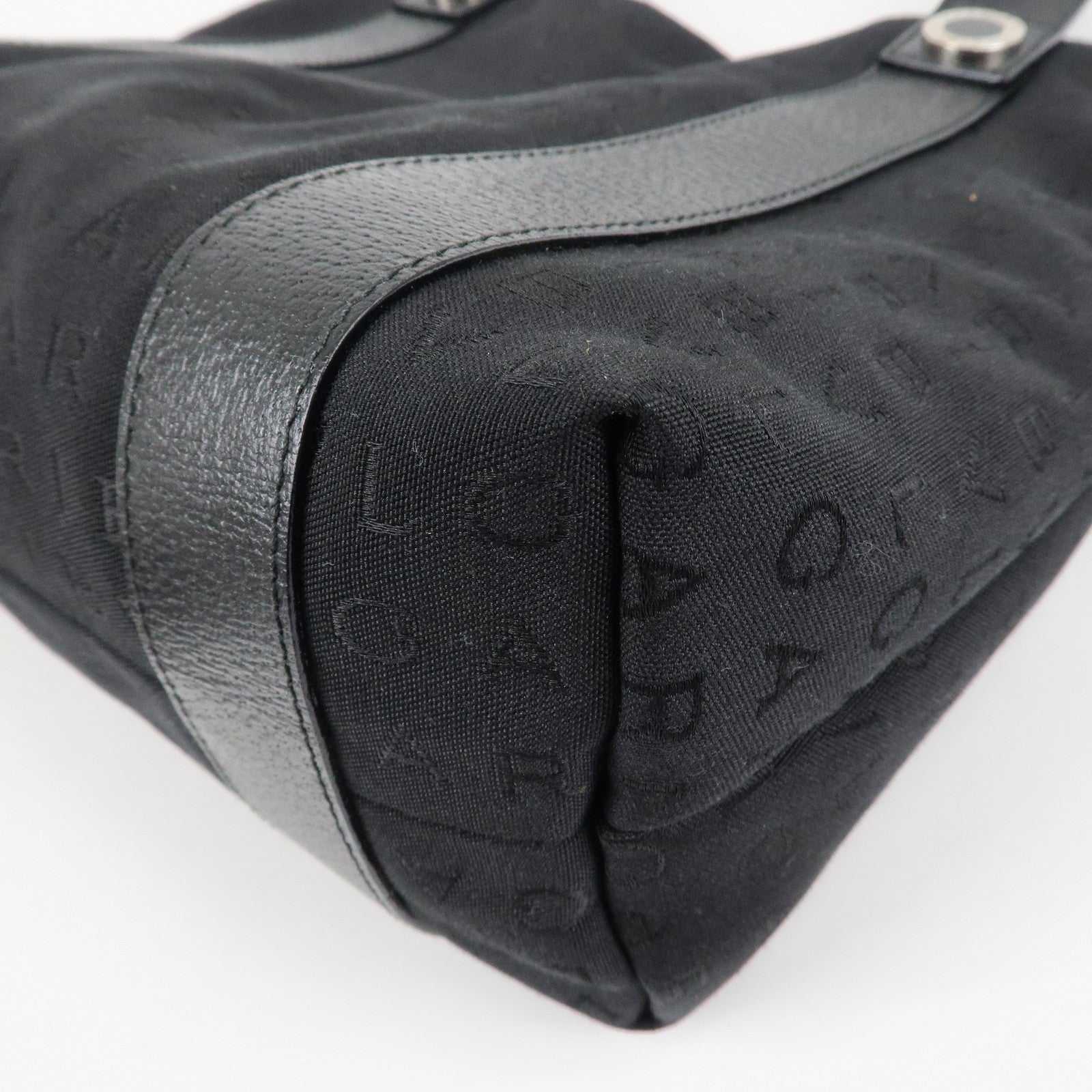 BVLGARI Logo Mania Canvas Leather Tote Bag Hand Bag Black Silver HDW Used