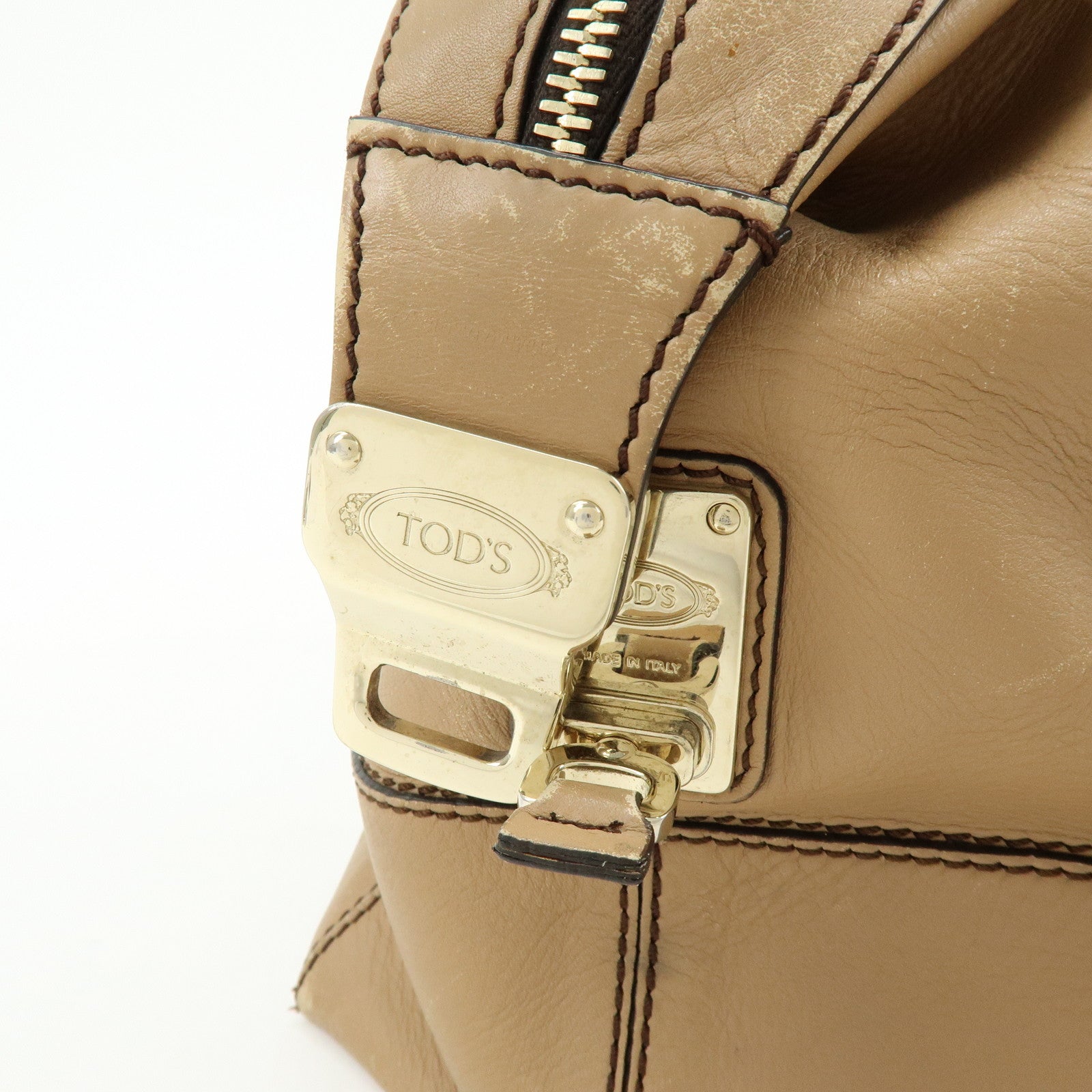 TOD'S D-Cube Leather 2Way Bag Hand Bag Shoulder Bag Beige