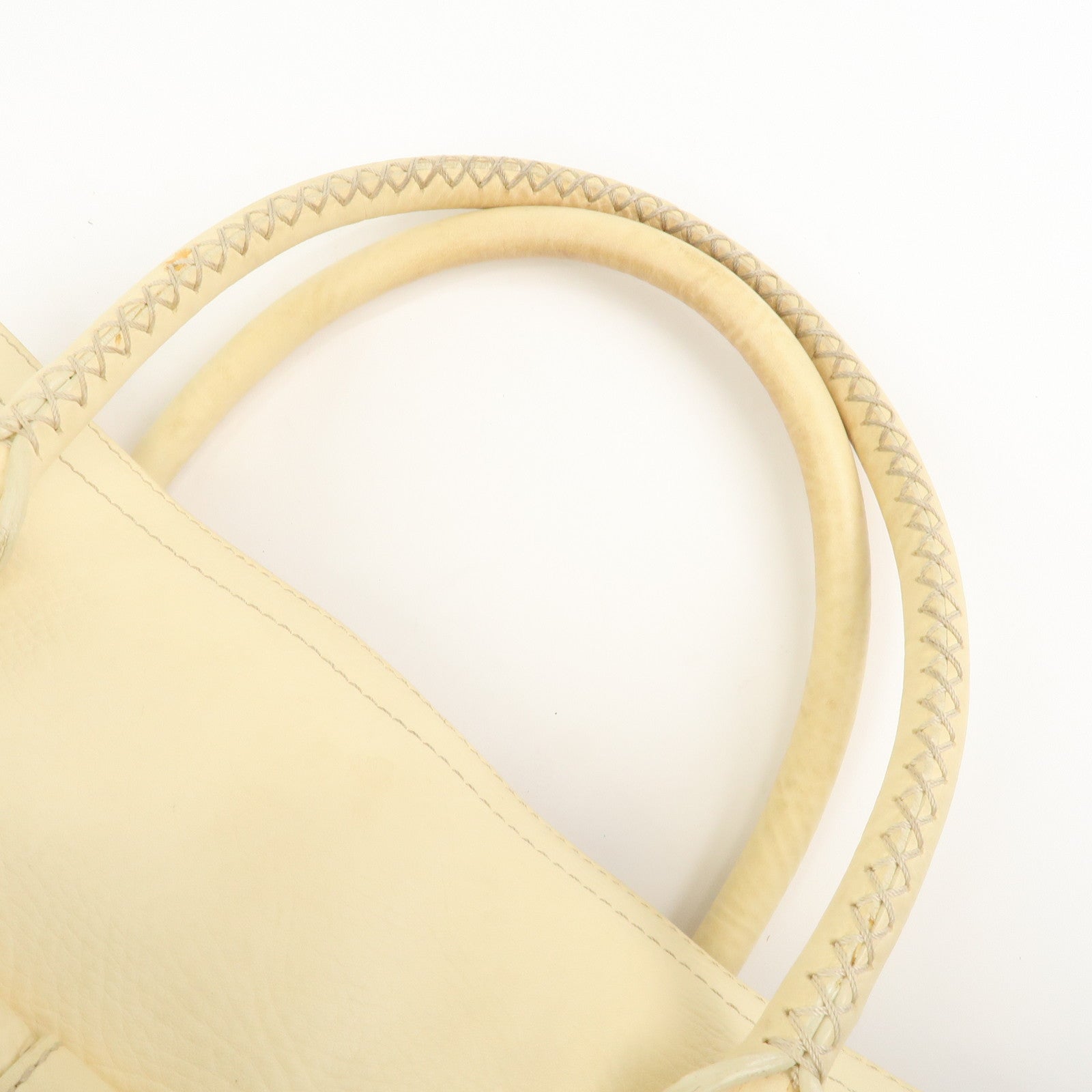 CELINE Macadam Logo Leather Tote Bag Hand bag Shoulder Bag Creme