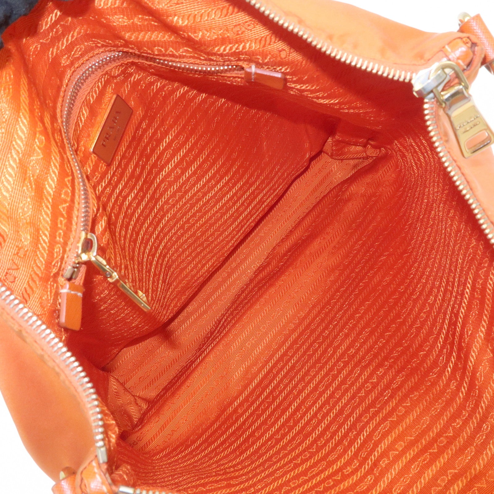 PRADA Nylon Saffiano Leather Tote Bag Hand Bag Orange