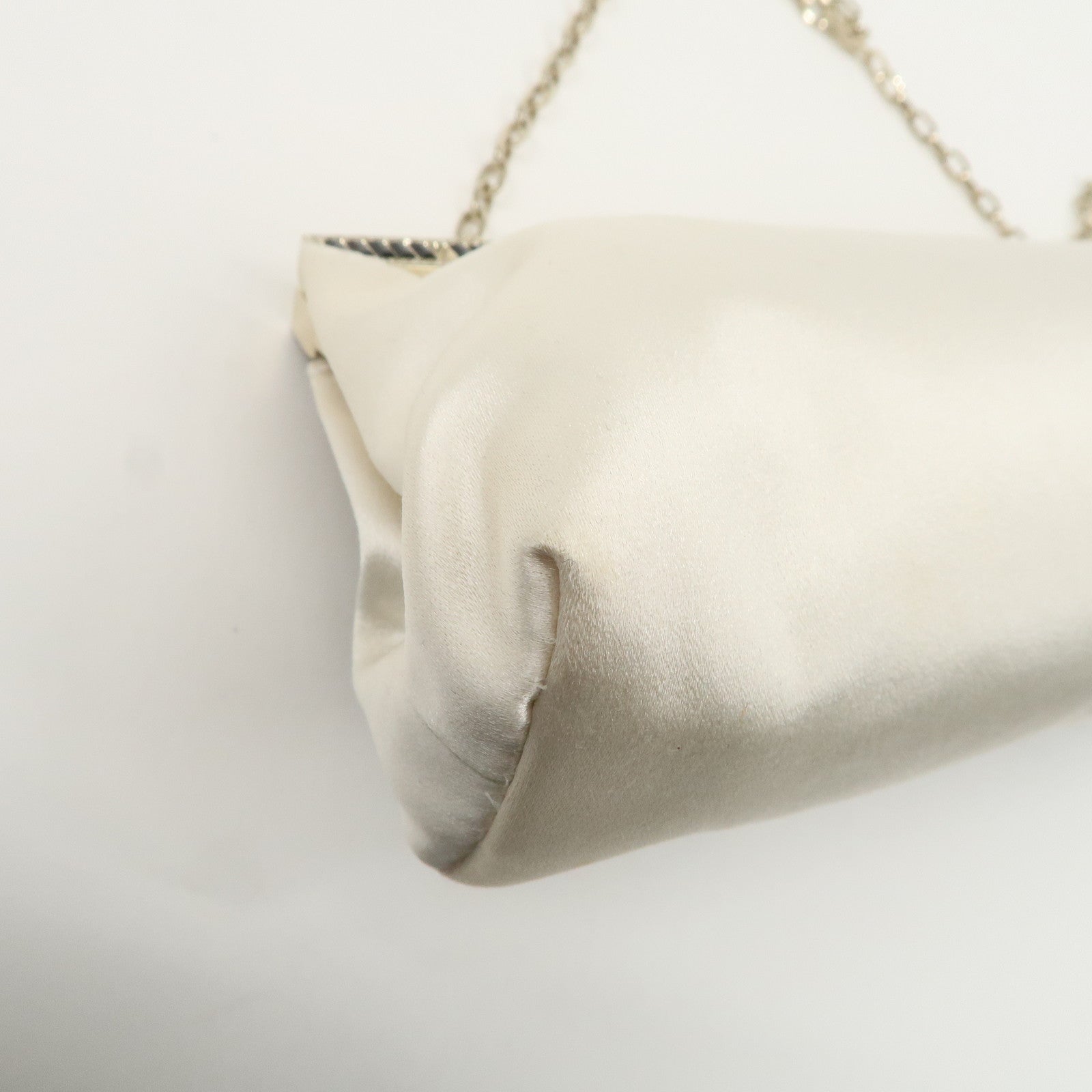 VALENTINO Silk Beads Chain Shoulder Bag Hand Bag White Black Used