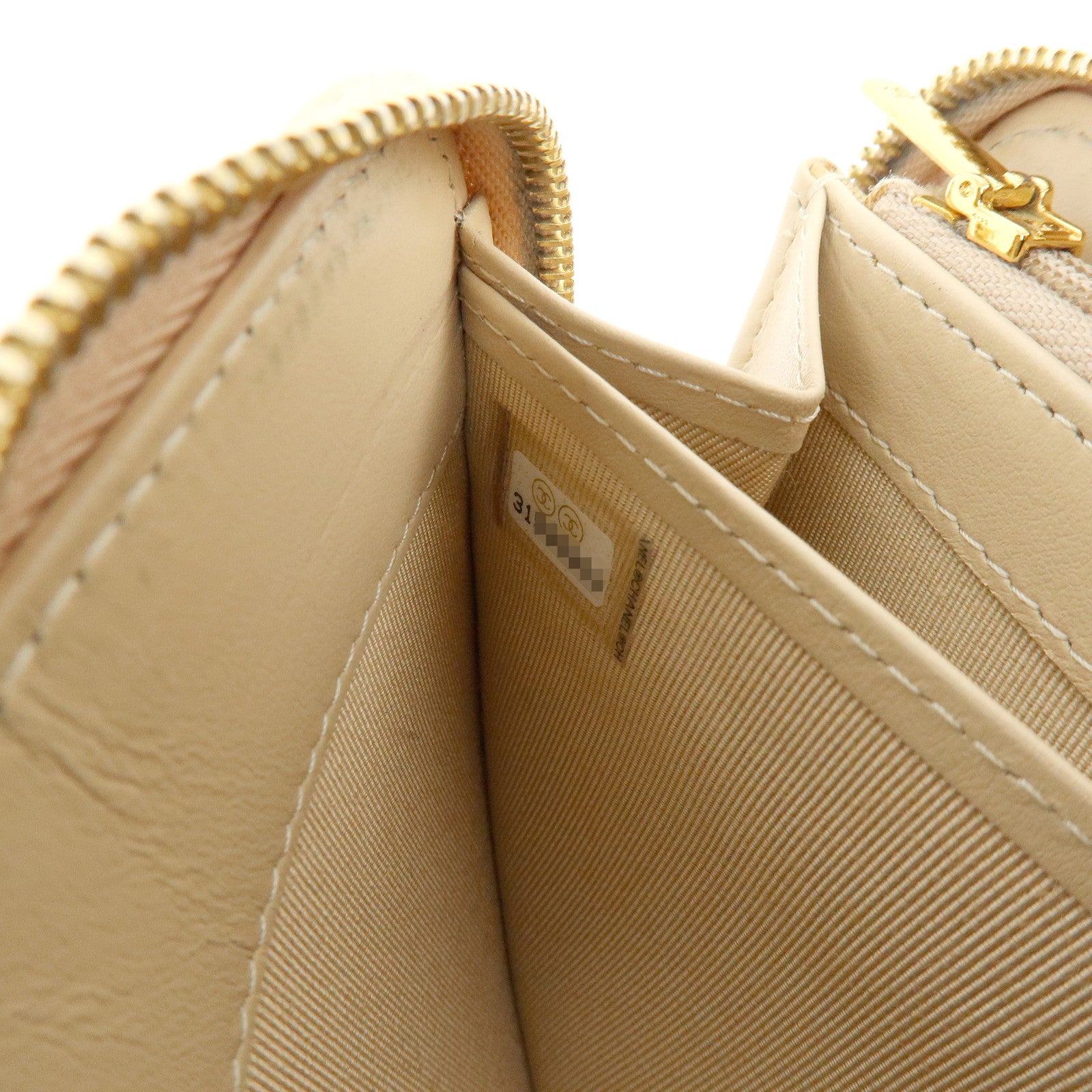 CHANEL Matelasse COCO Mark Caviarskin Zipppy Long Wallet Beige