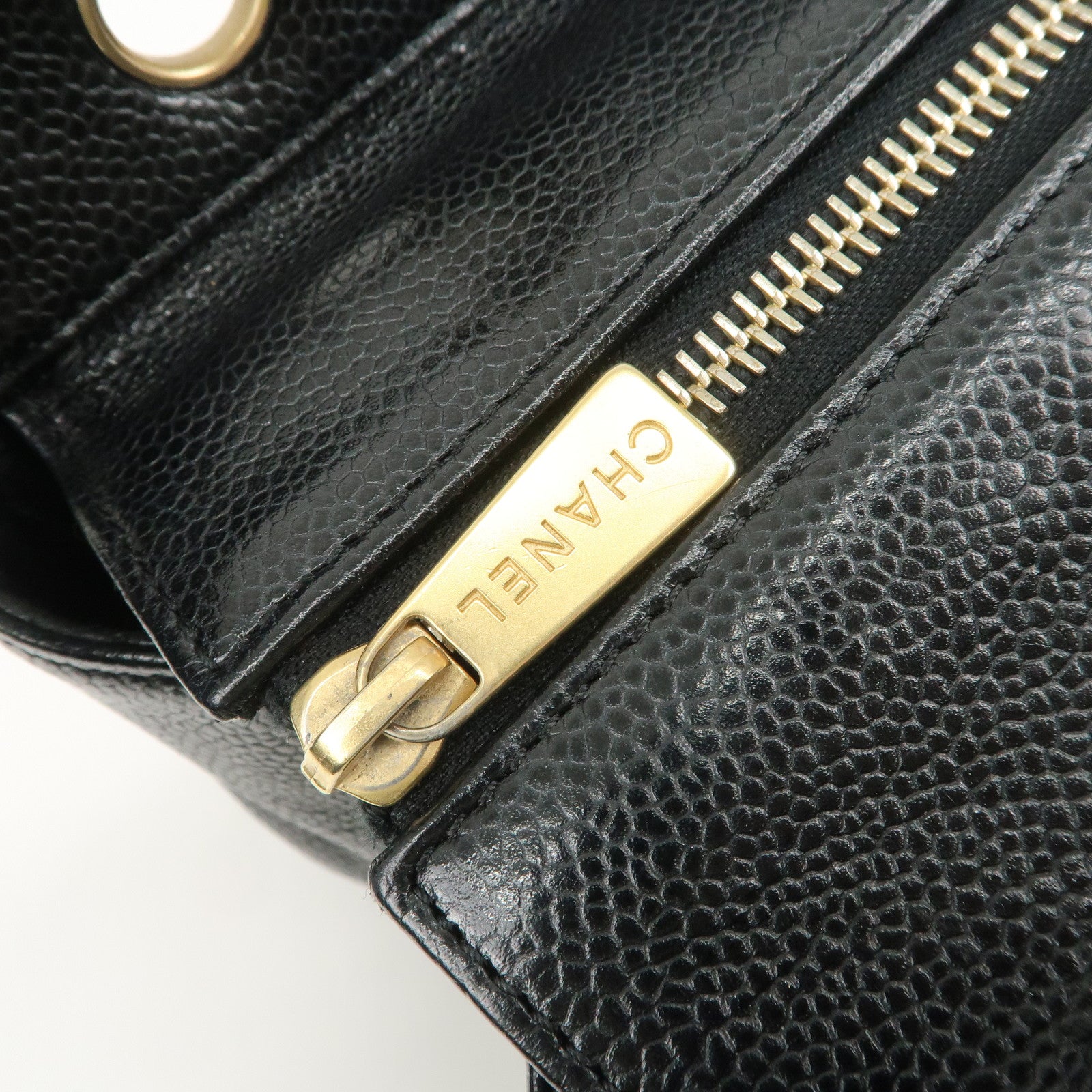 CHANEL COCO Mark Matelasse Caviarskin Chain Tote Bag Black Used