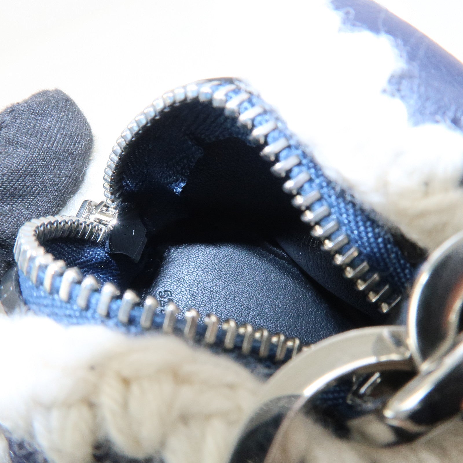 LOEWE Rabbit Motif Leather Coin Case Charm Key Chain Blue