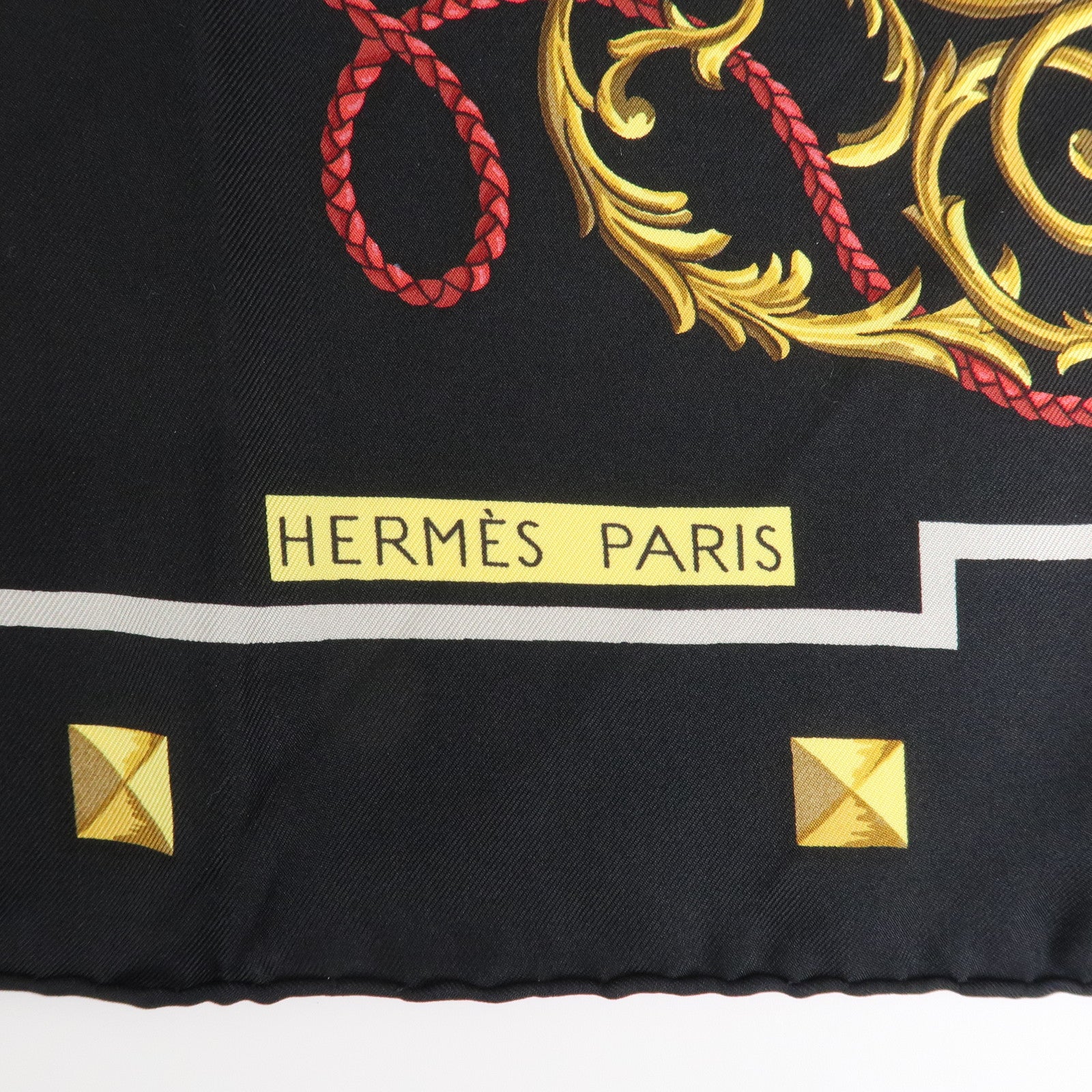 HERMES Carre 90 Silk 100% Scarf LES CLES THE KEYS RARE Black Gold Used