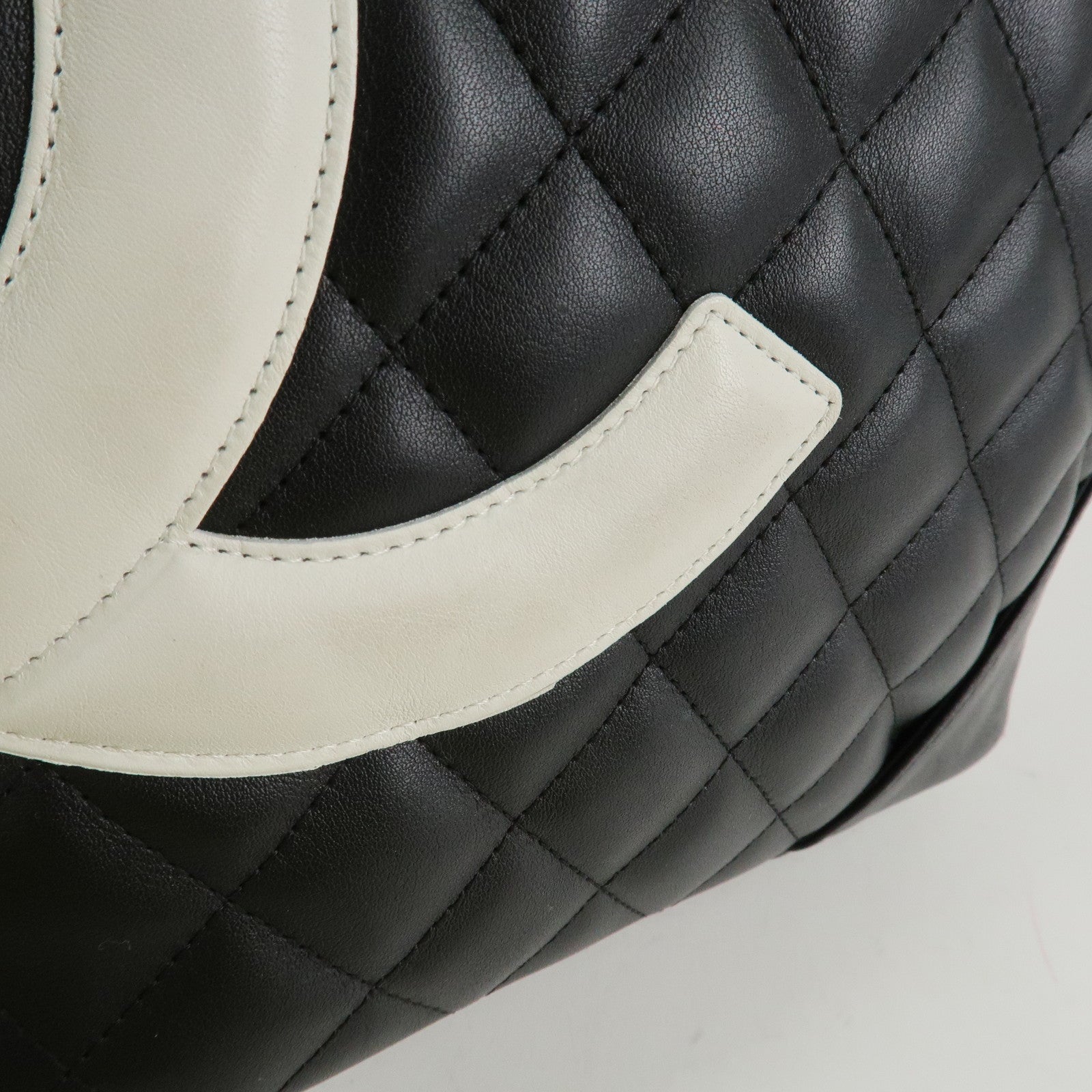 CHANEL Cambon Line COCO Mark Lamb Skin Small Tote Bag Black A25166 Used