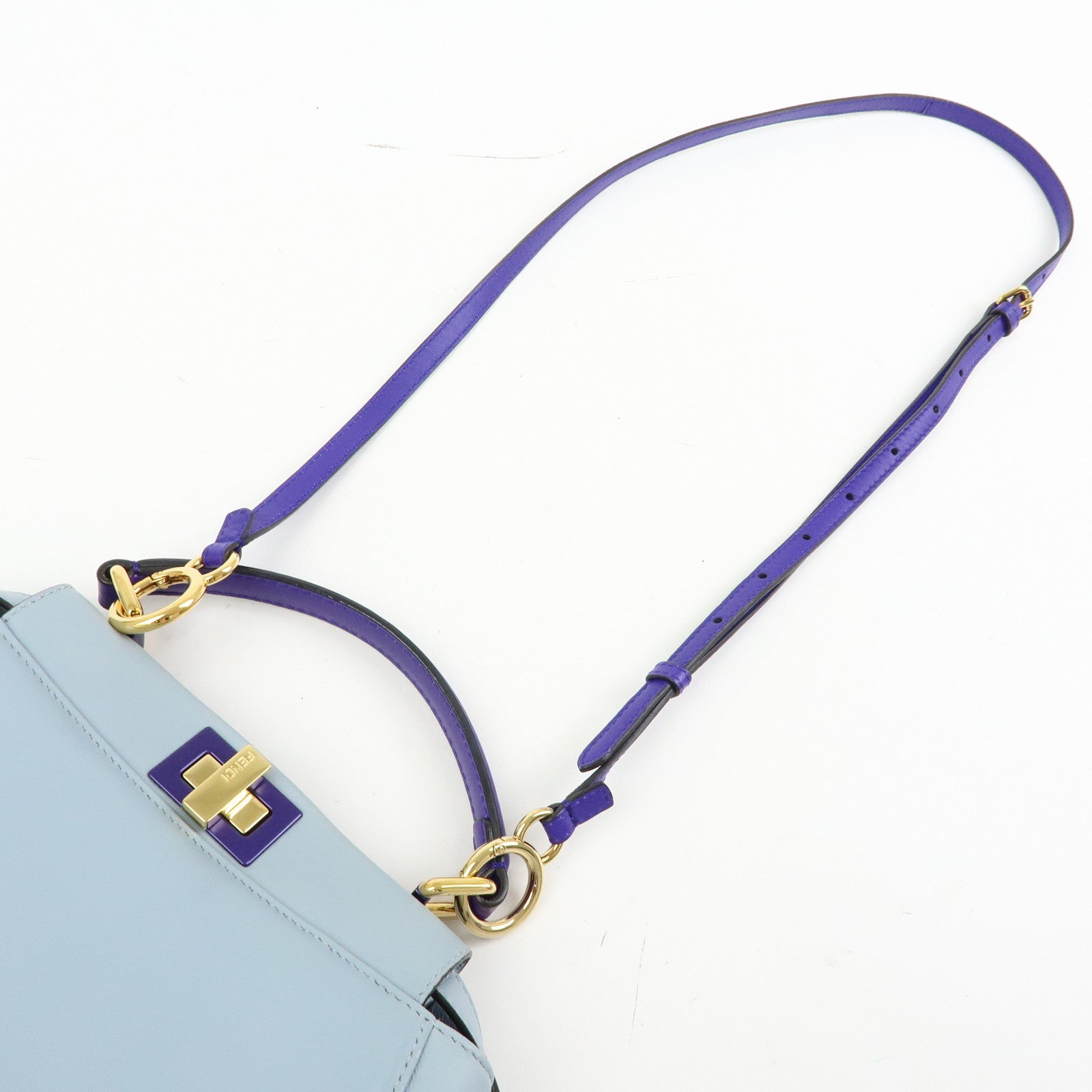 FENDI Peekaboo Mini Leather 2Way Shoulder Bag Hand Bag Blue 8BN244