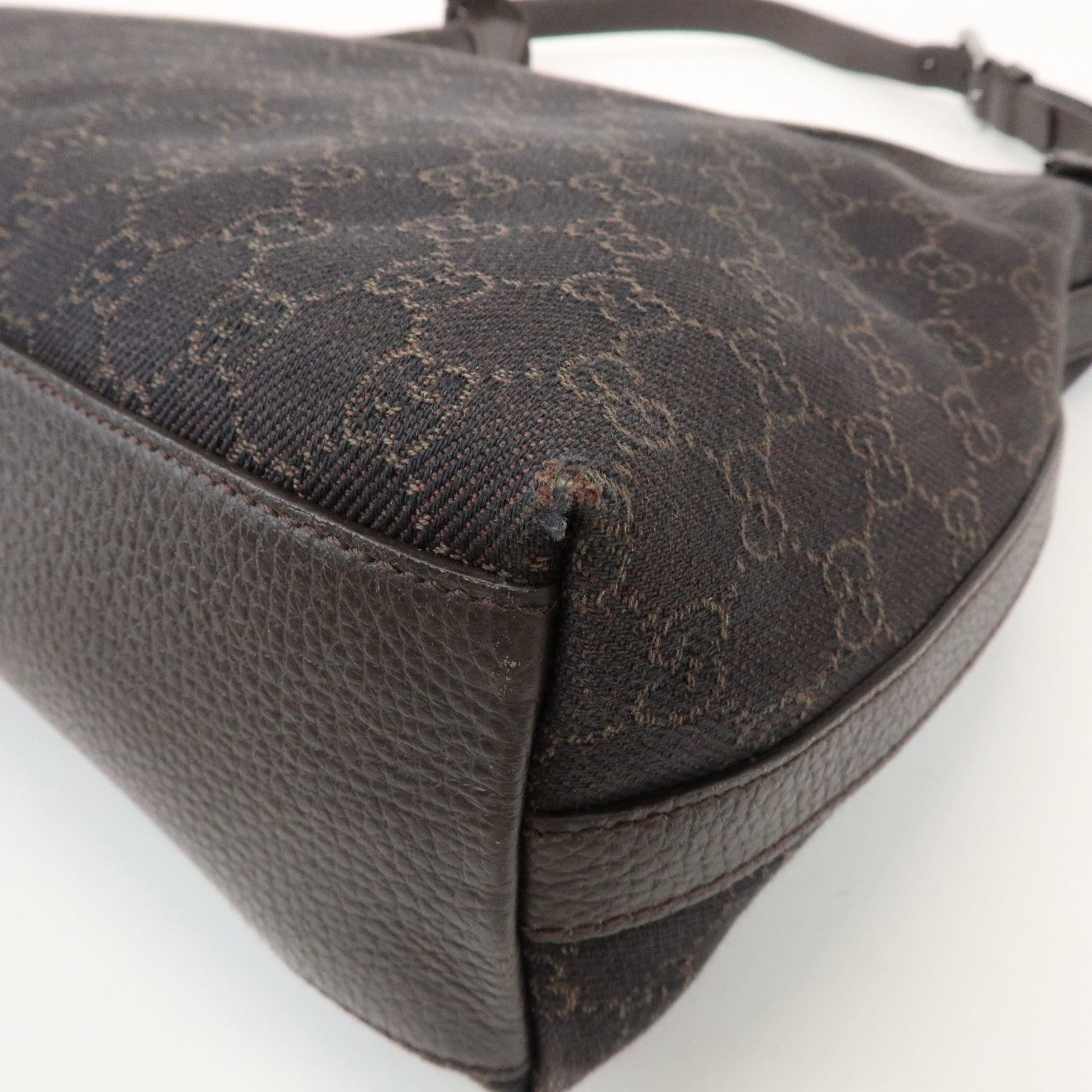 GUCCI Interlocking G Leather GG Denim Shoulder Bag Brown 339553