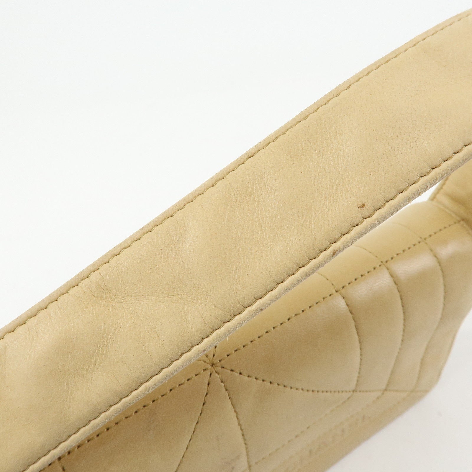 CHANEL Lamb Skin Shoulder Bag Hand Bag Beige