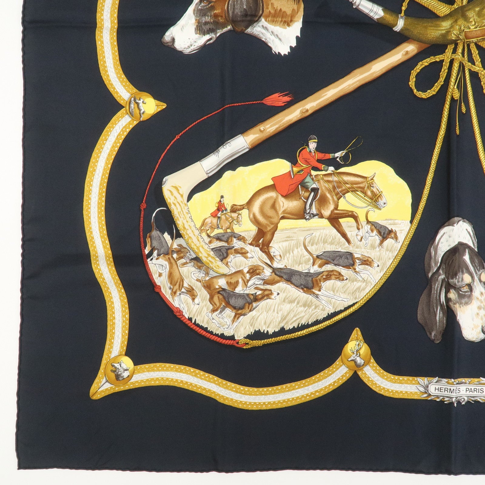 HERMES Carre 90 Silk 100% Scarf LE LAISSER COURRE Black