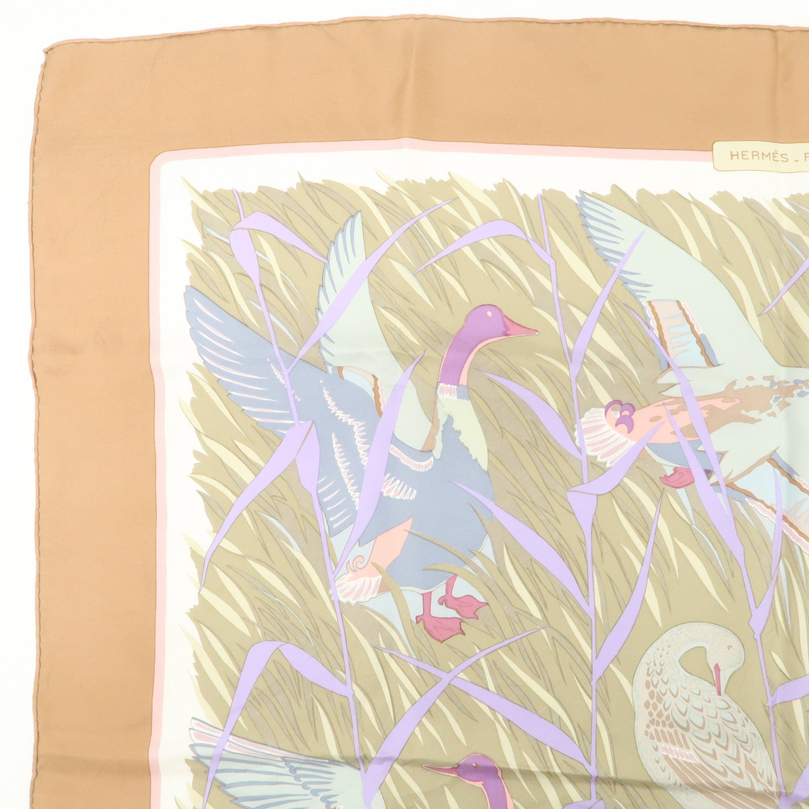 HERMES Carre 90 Silk 100% Scarf COLS VERTS Brown Used