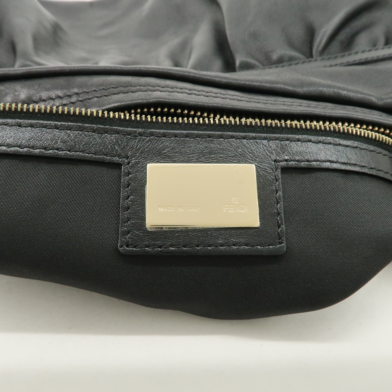 FENDI Leather Shoulder Bag Hand Bag Black Gold Hardware 8BR344 Used