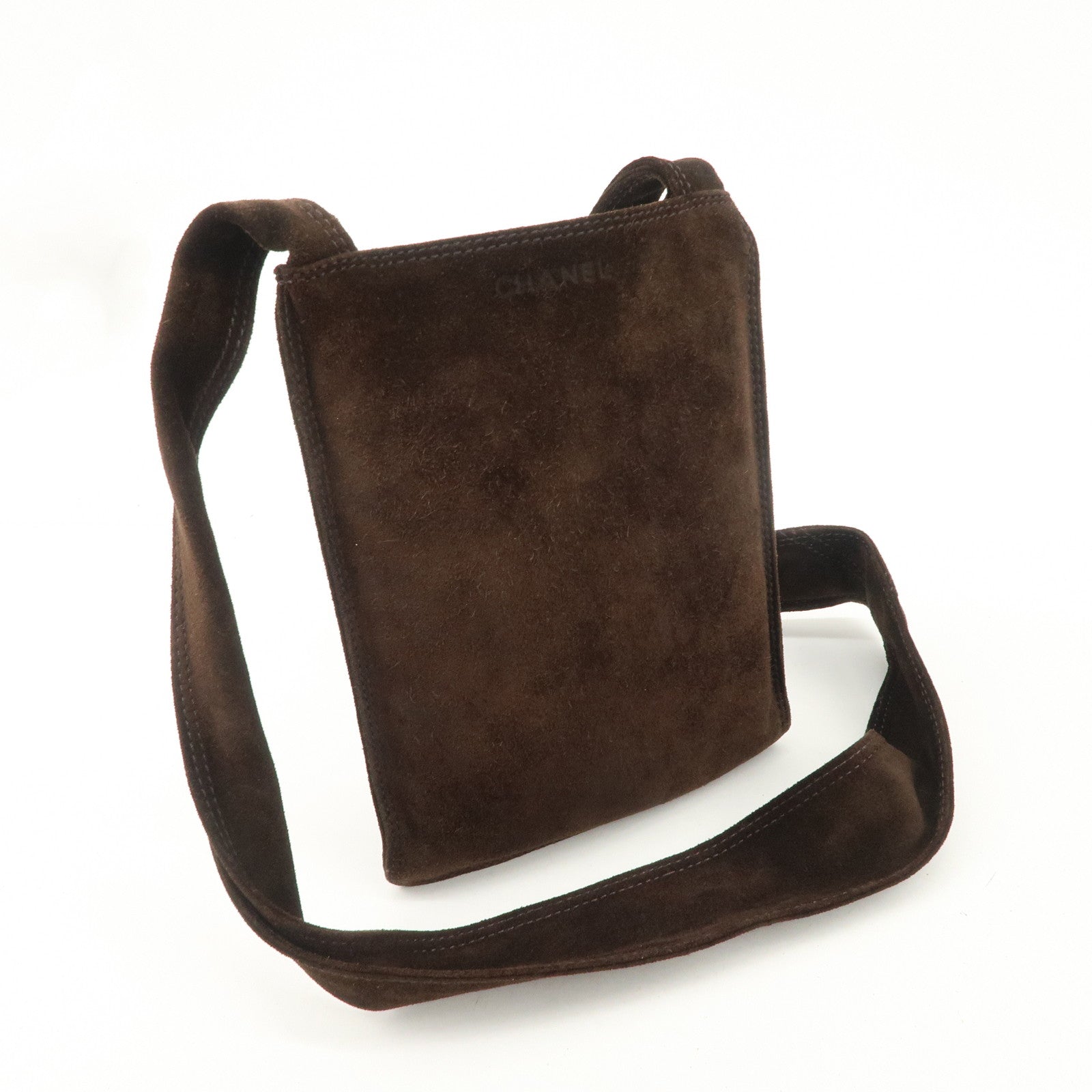 CHANEL Suede Shoulder Bag Crossbody Bag Dark Brown Used