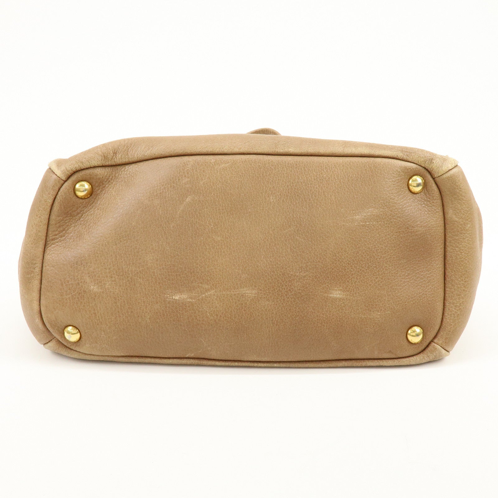 PRADA Leather Shoulder Bag Hand Bag Light Brown