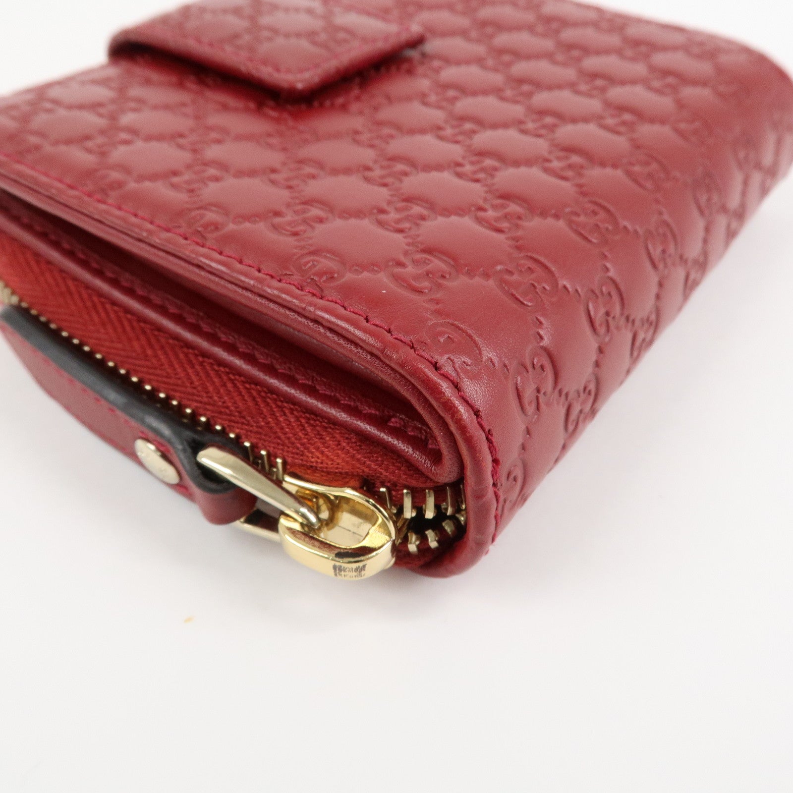 GUCCI Micro Guccissima Leather Bi-Fold Compact Wallet Red 449395 Used