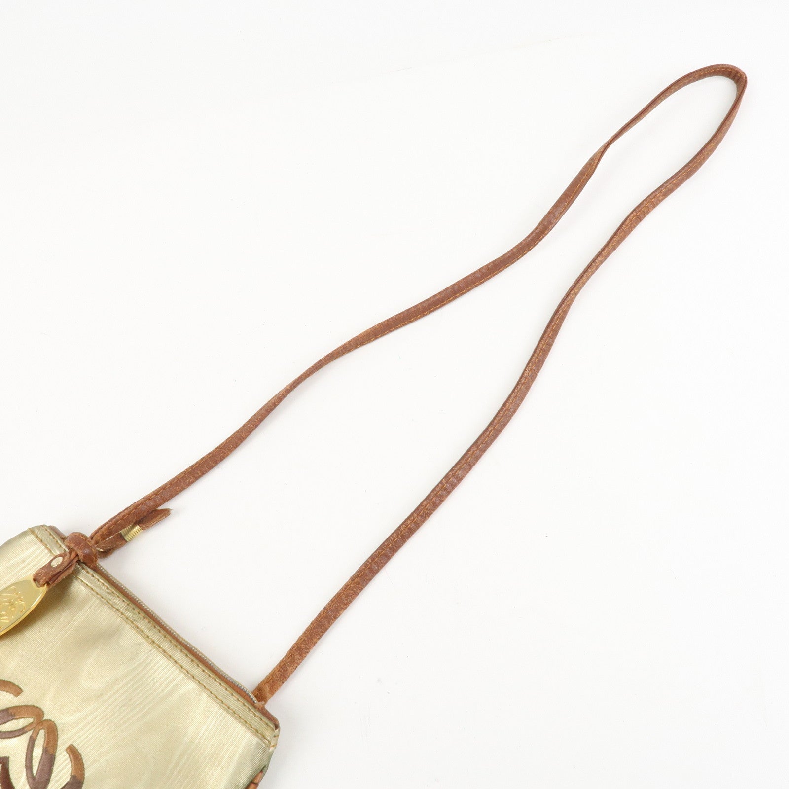 LOEWE Anagram Leather Canvas Shoulder Bag Crossbody Bag Beige Brown Used