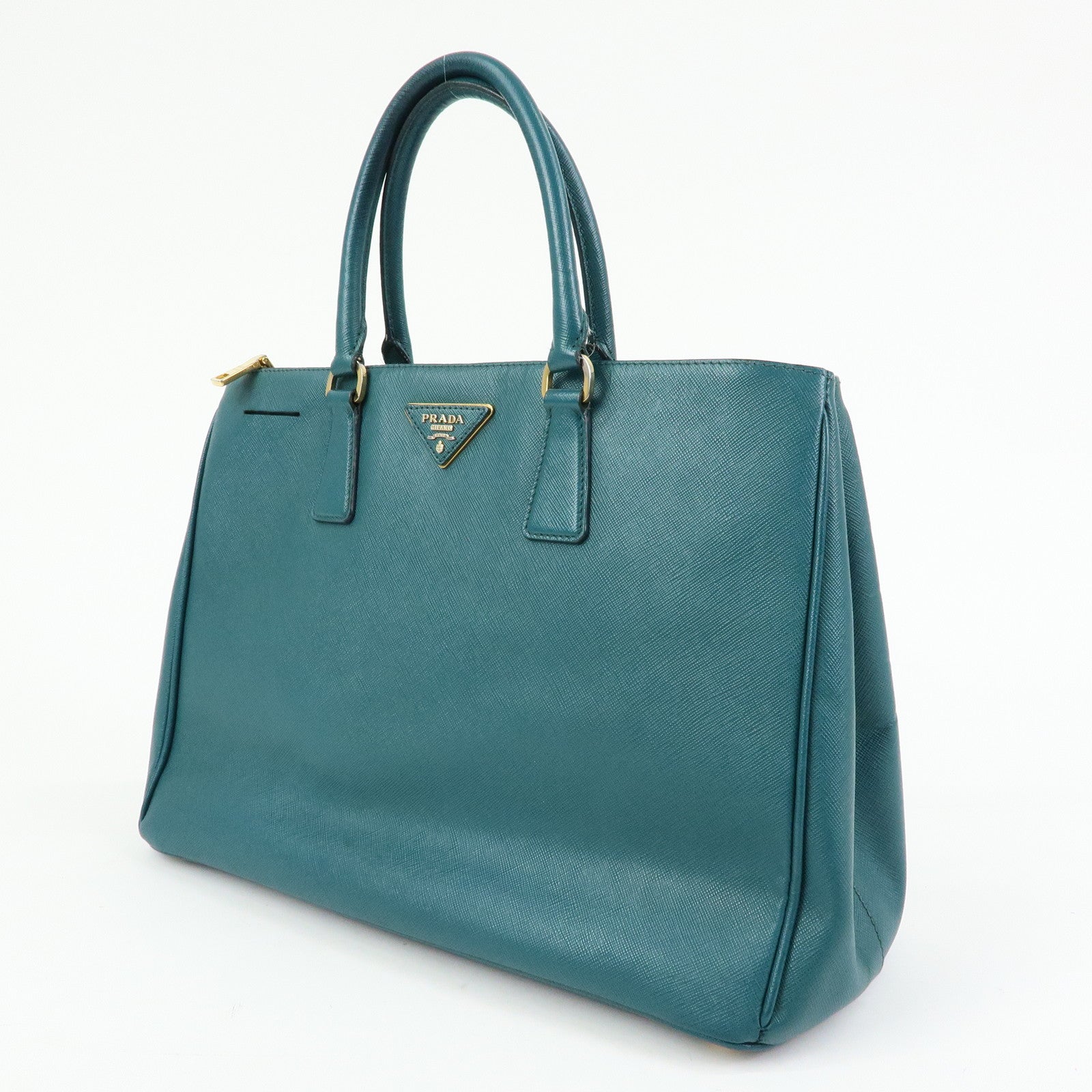 PRADA Triangle Logo Galleria Saffiano Leather Tote Hand Bag Green